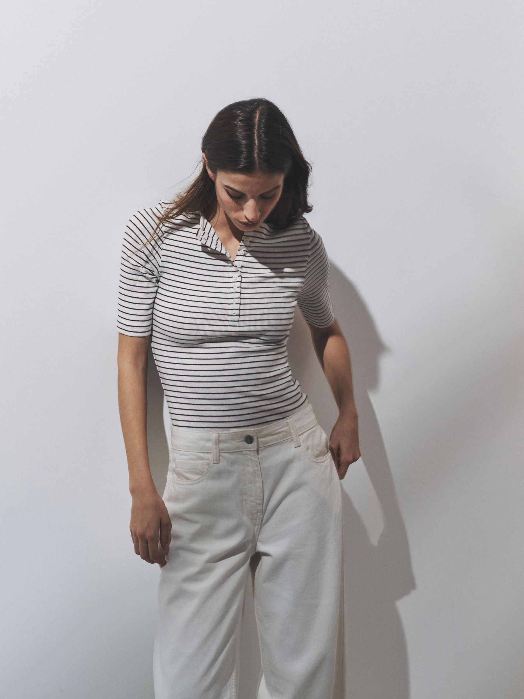 4 Pack Ribbed Half Sleeve Henley T Shirt Navy/Light Blue/White/Stripe - Image 4 of 6