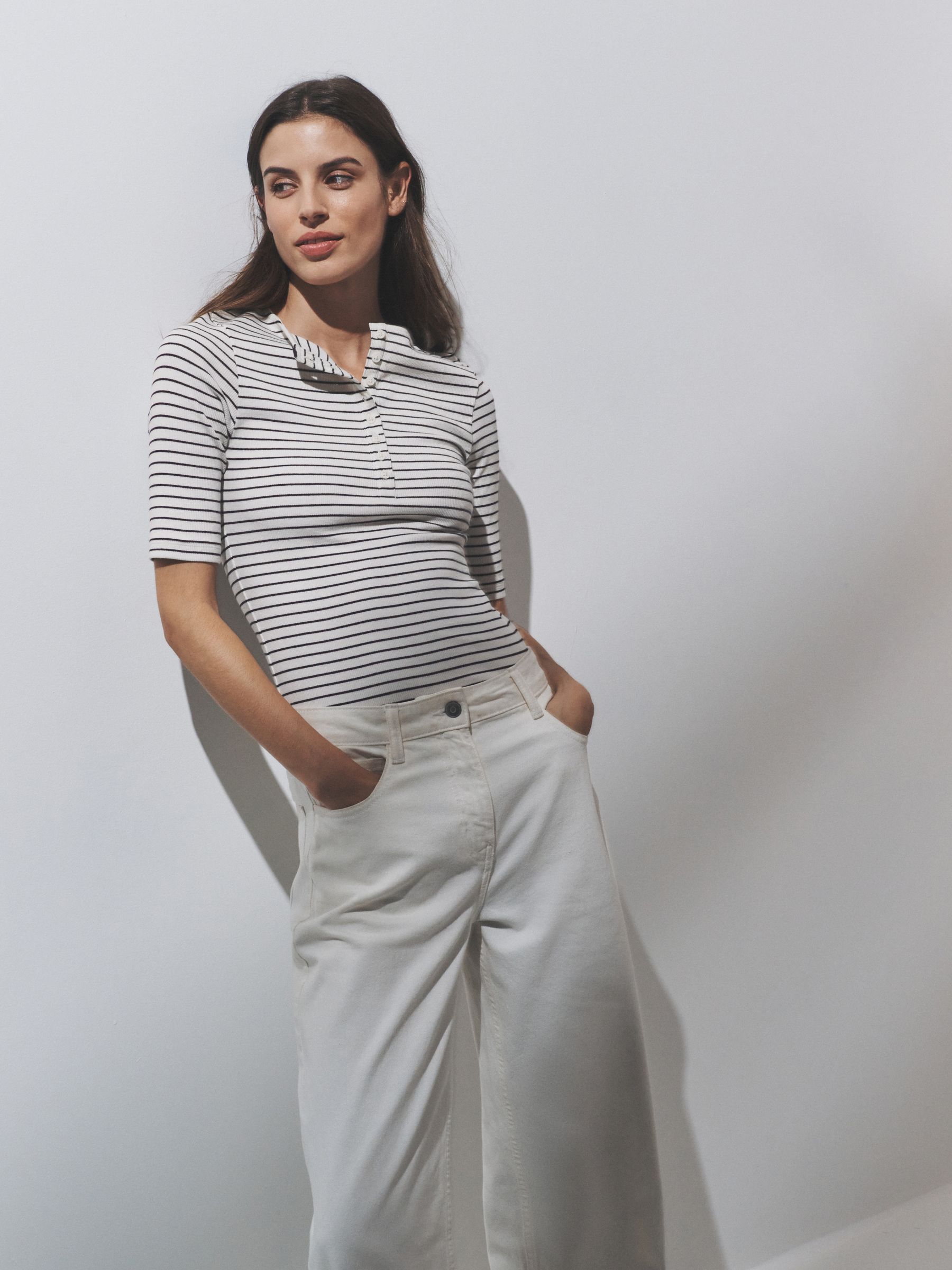 4 Pack Ribbed Half Sleeve Henley T Shirt Navy/Light Blue/White/Stripe - Image 5 of 6