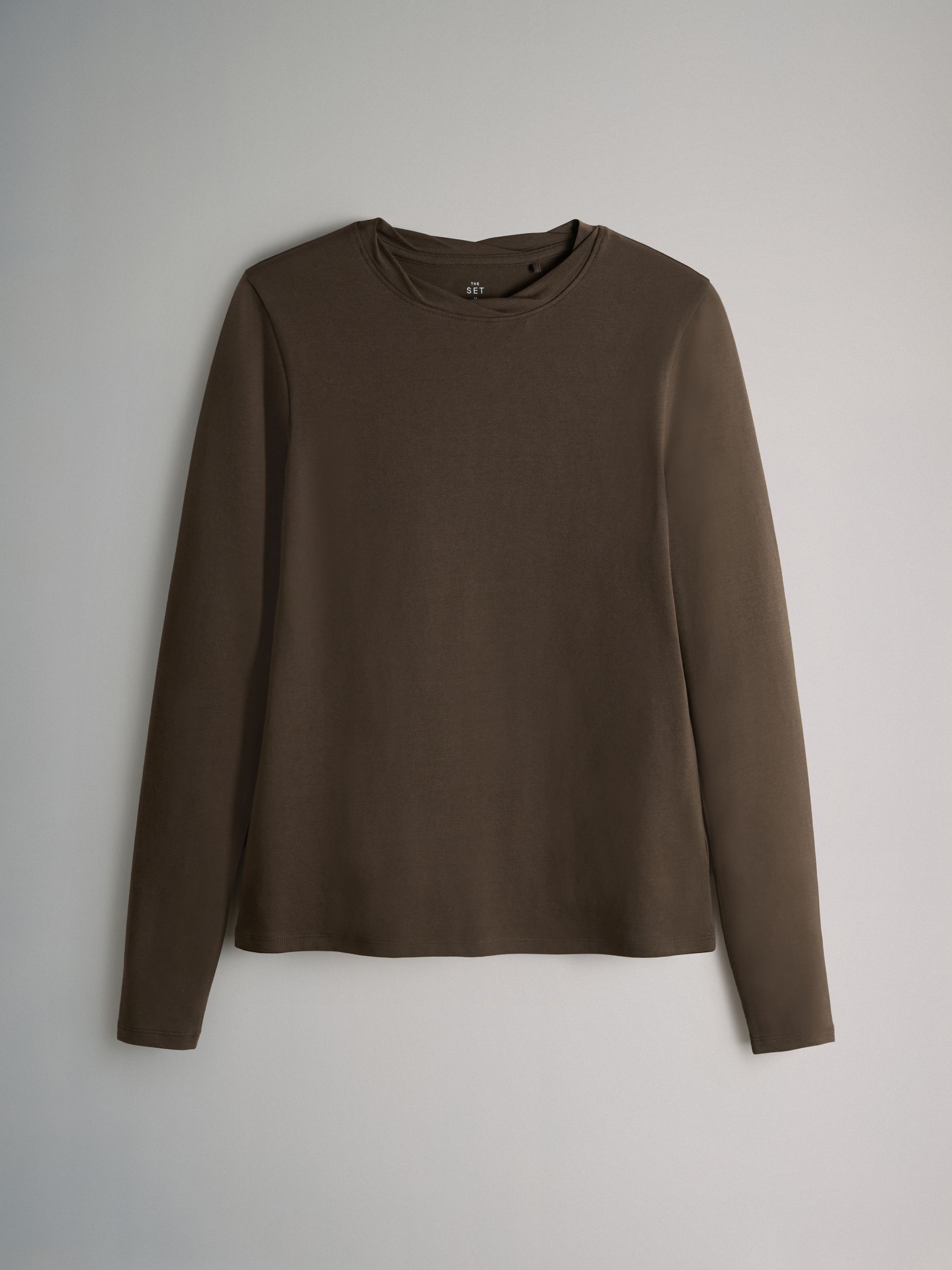 3 Pack Twist Neck Long Sleeve T-Shirts Chocolate Brown/Taupe Brown/Cream - Image 4 of 6