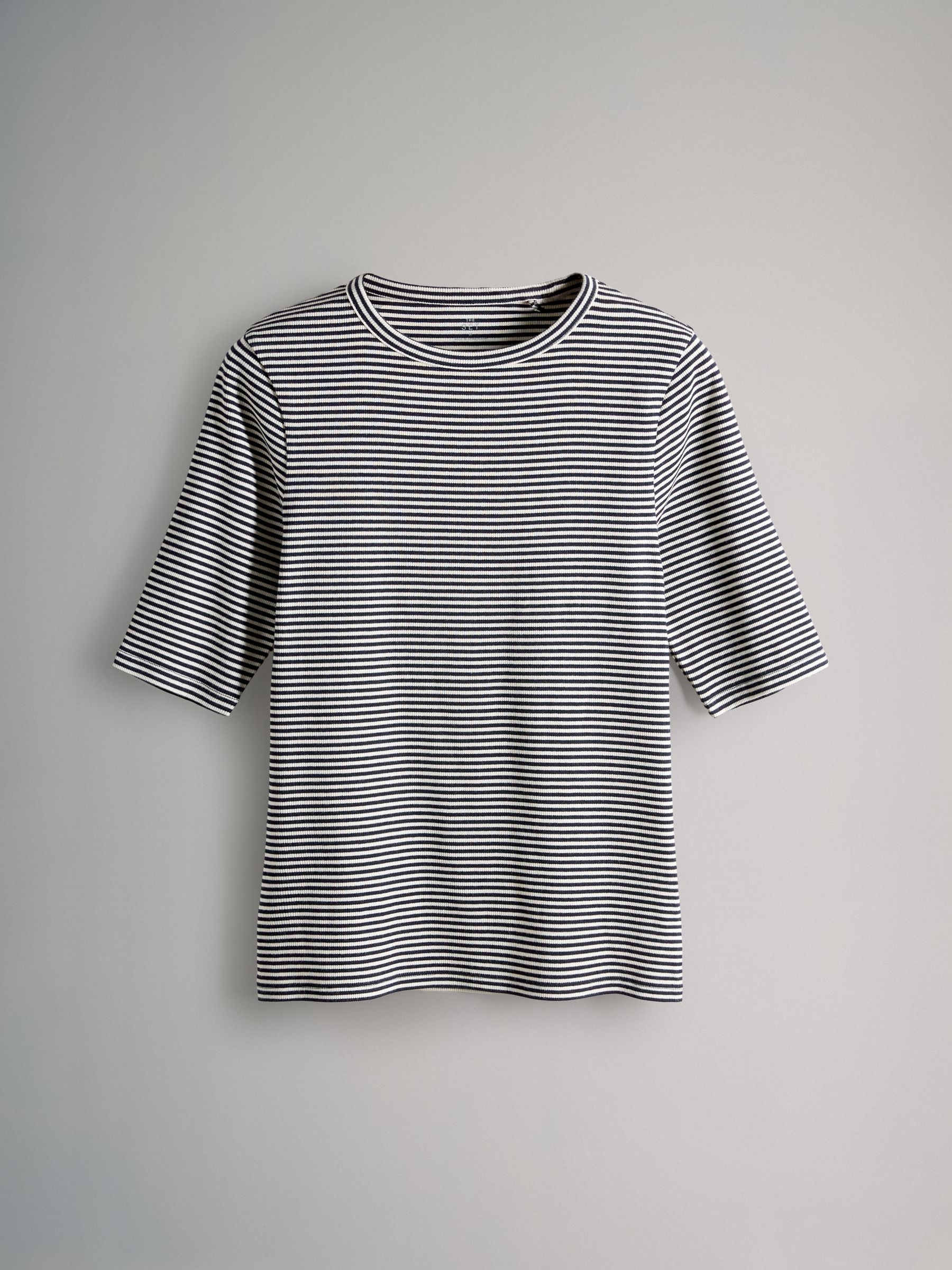 Navy/Blue/Light Blue/White/Stripe 5 Pack Ribbed Half Sleeve T-Shirts - Image 2 of 6