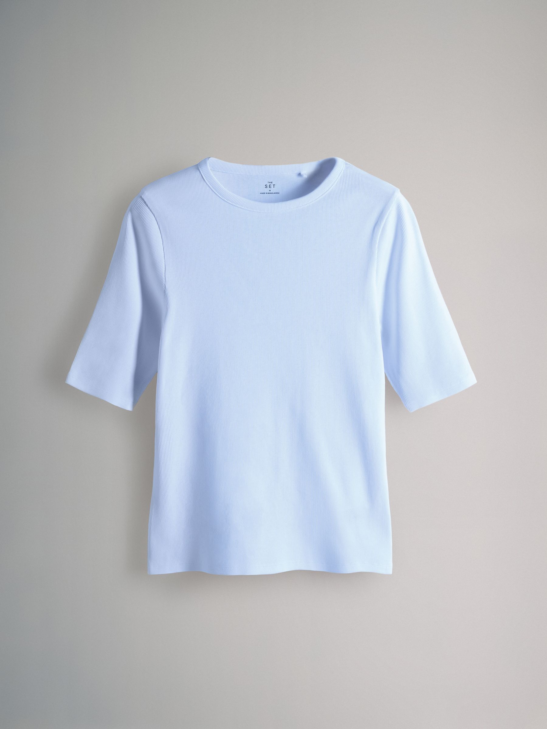 Navy/Blue/Light Blue/White/Stripe 5 Pack Ribbed Half Sleeve T-Shirts - Image 4 of 6