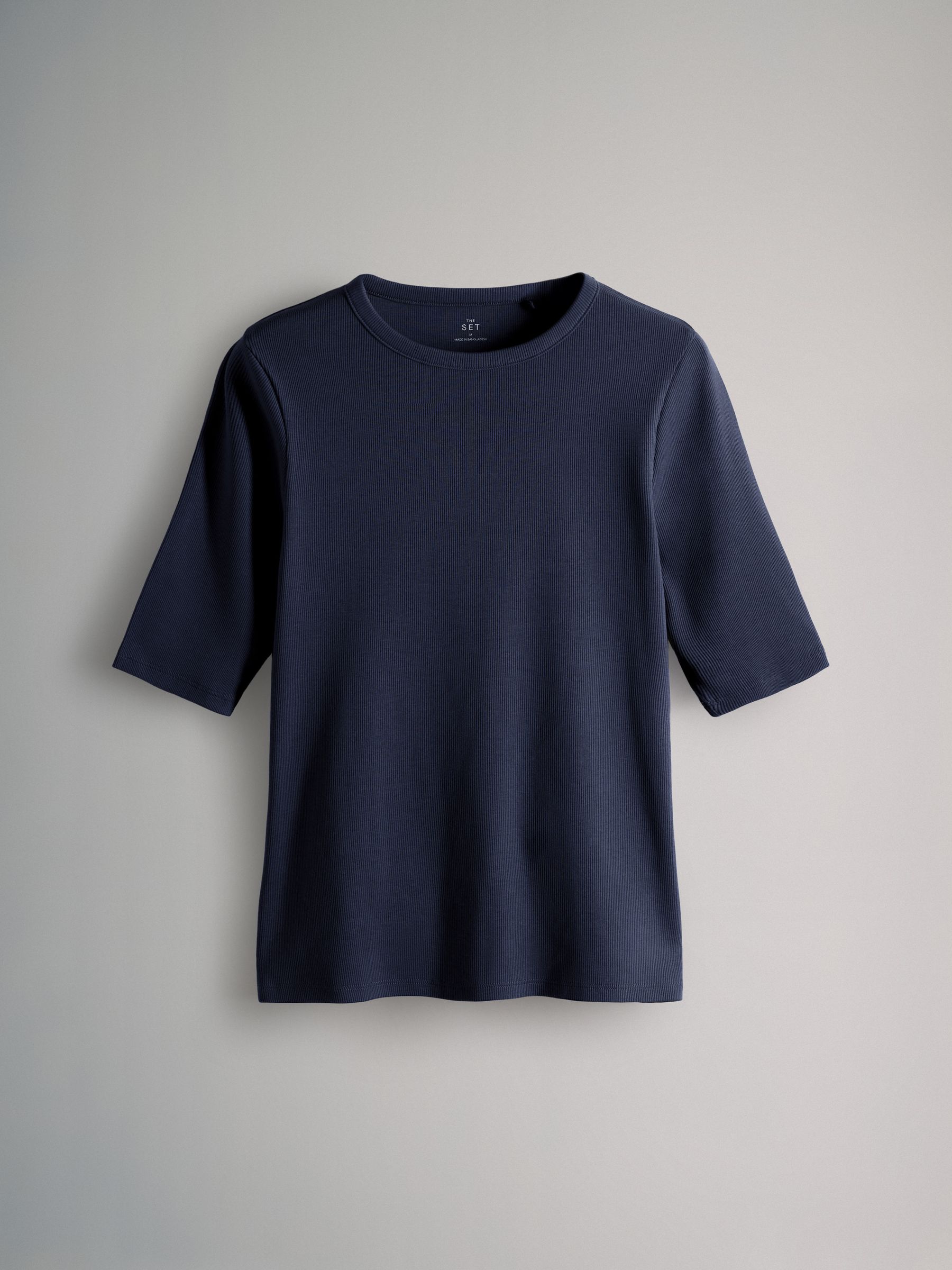 Navy/Blue/Light Blue/White/Stripe 5 Pack Ribbed Half Sleeve T-Shirts - Image 6 of 6