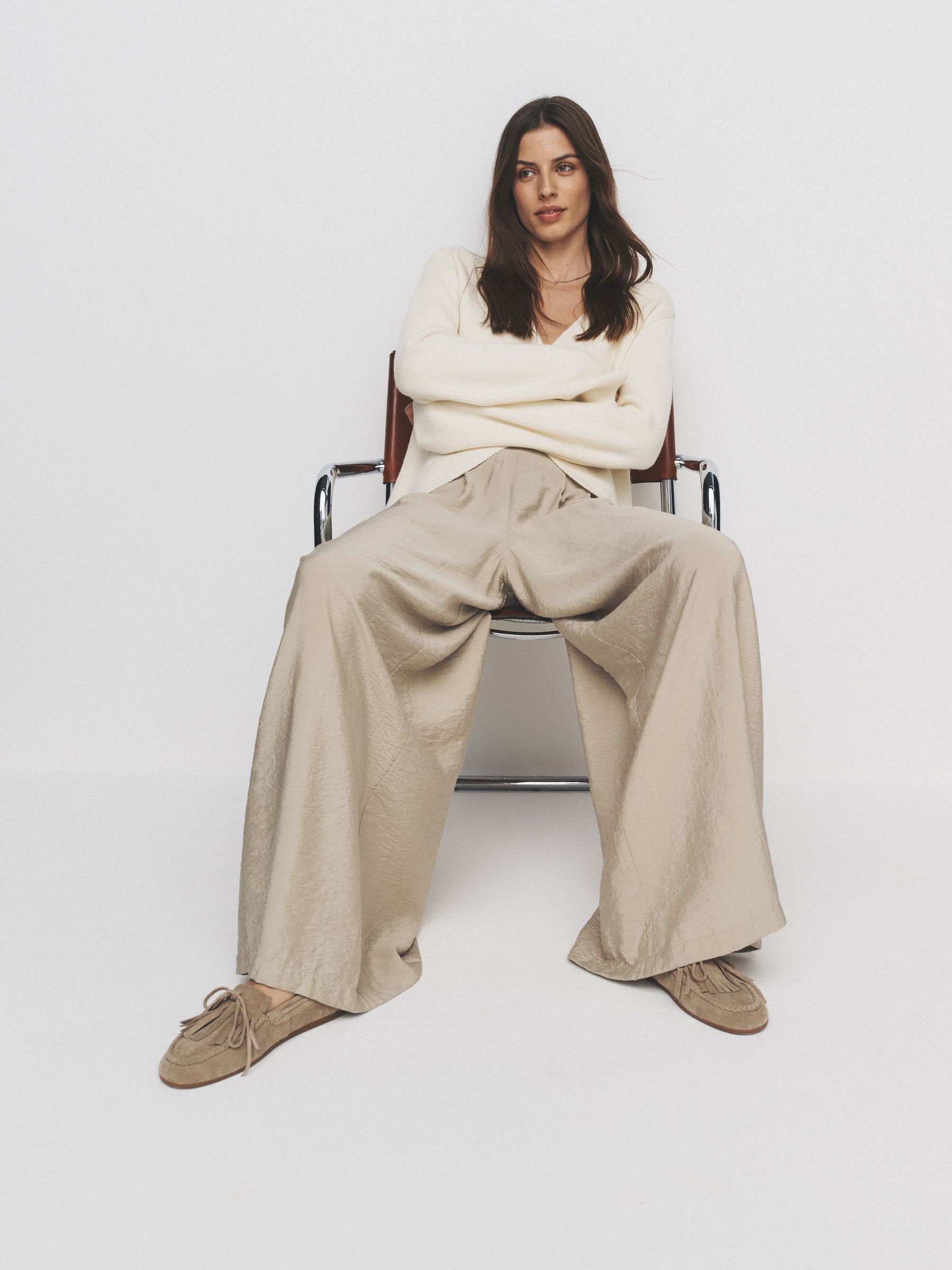 2 Pack Palazzo Wide Leg Trousers Neutral/Navy Blue - Image 4 of 6