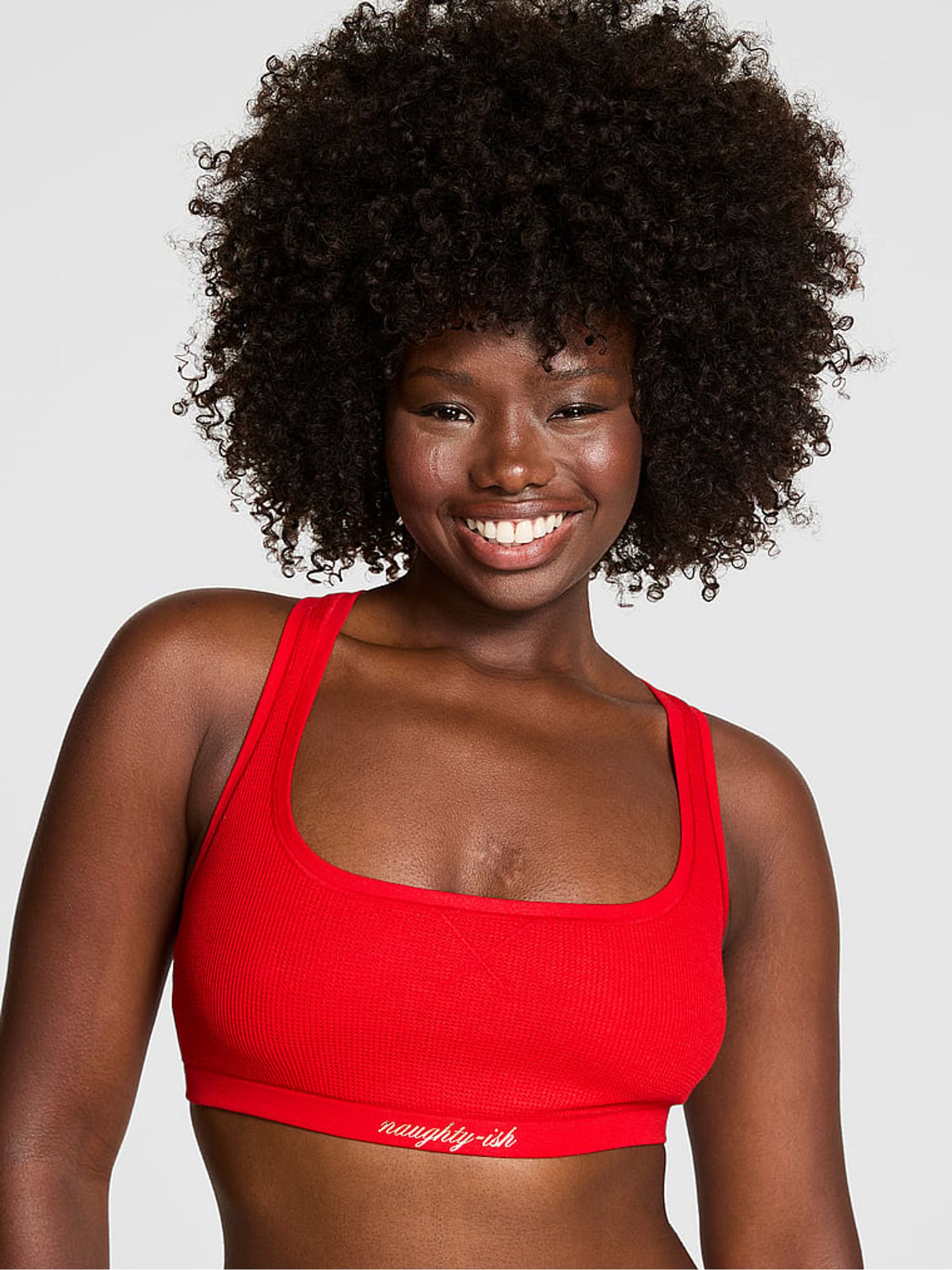 Bright Vermillion Red Script Cotton Racerback Bralette - Image 1 of 3 Bright Vermillion Red Script Cotton Racerback Bralette - Image 1 of 3