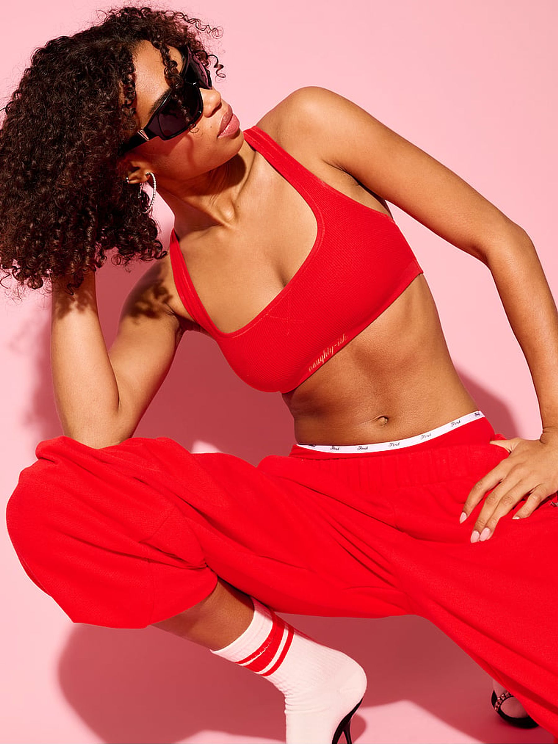 Bright Vermillion Red Script Cotton Racerback Bralette - Image 3 of 3