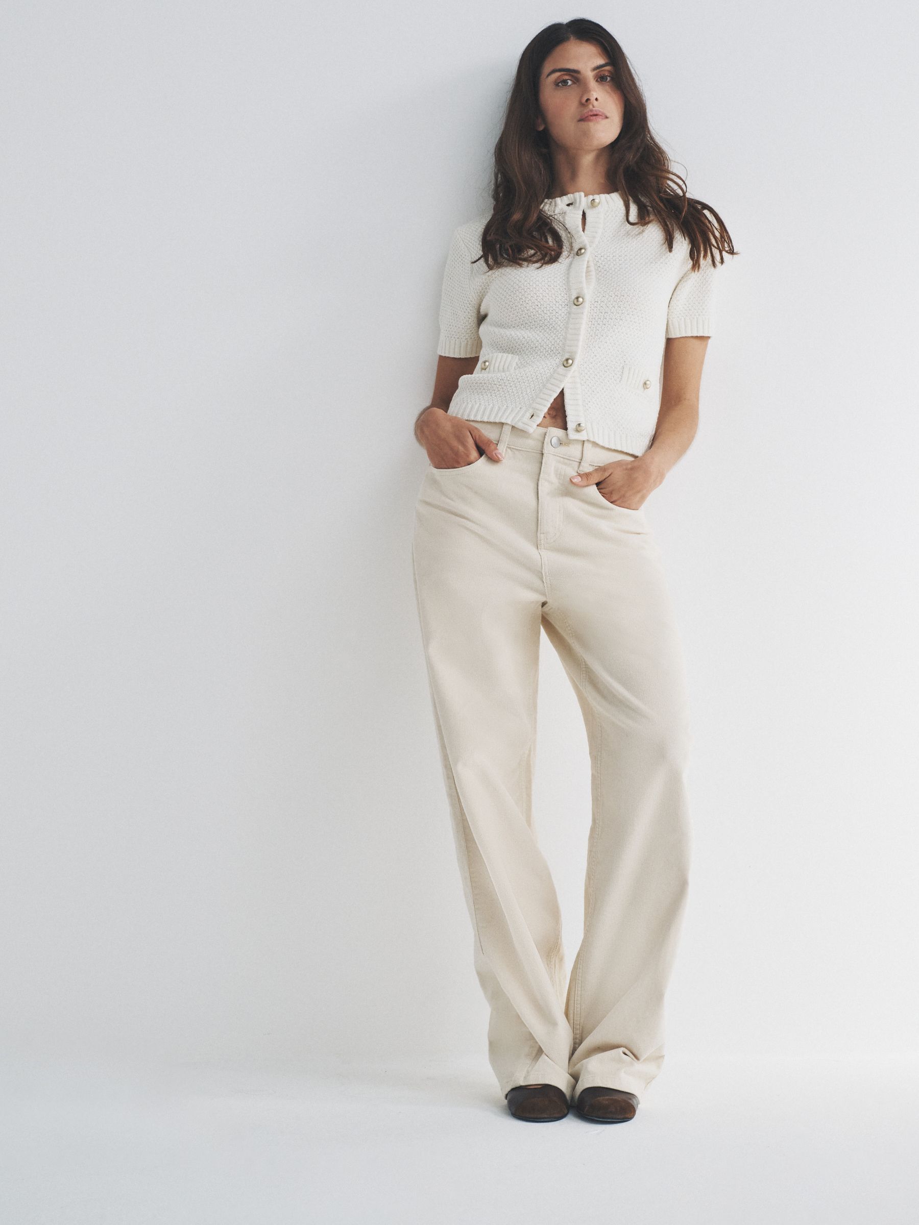 2 Pack Gold Button Knitted Short Sleeve Cardigans Cream/Black - Image 4 of 5