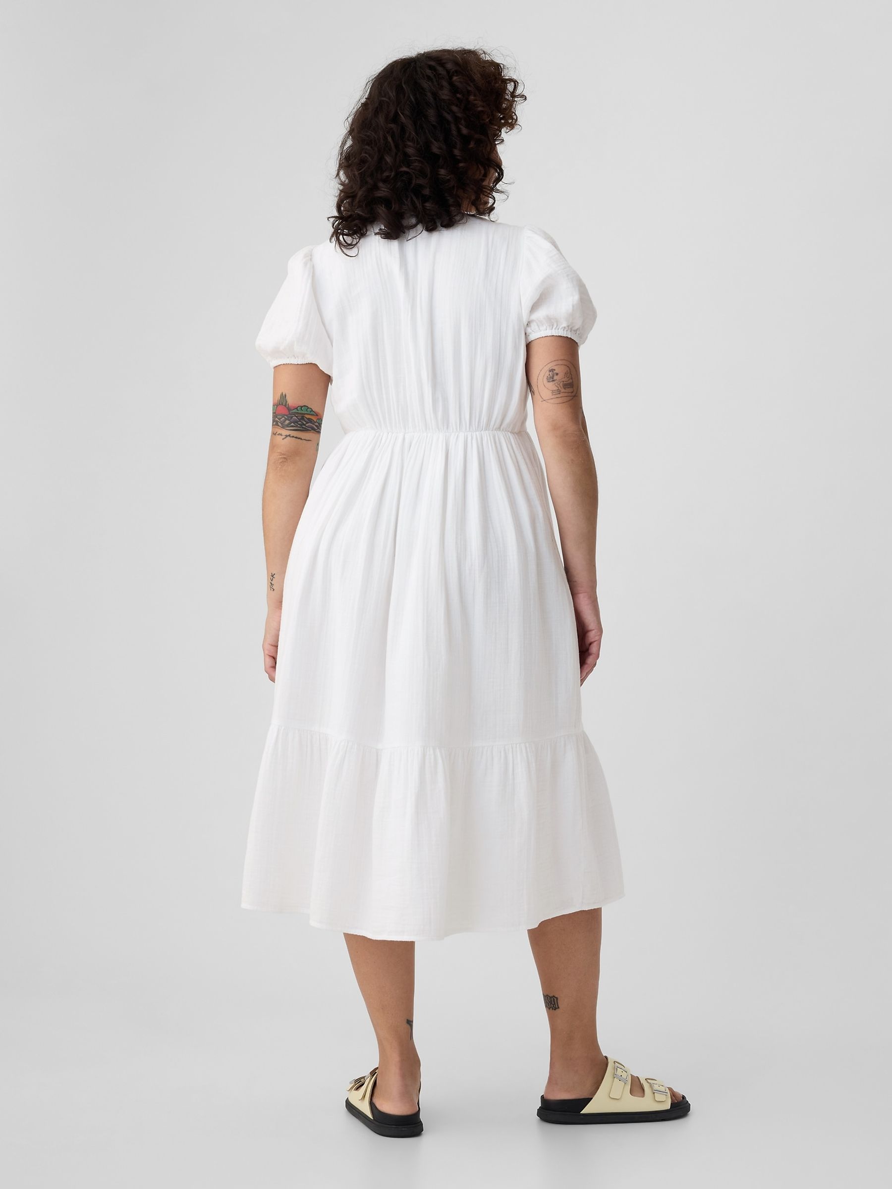 White Crinkle Gauze V Neck Midi Dress - Image 5 of 5