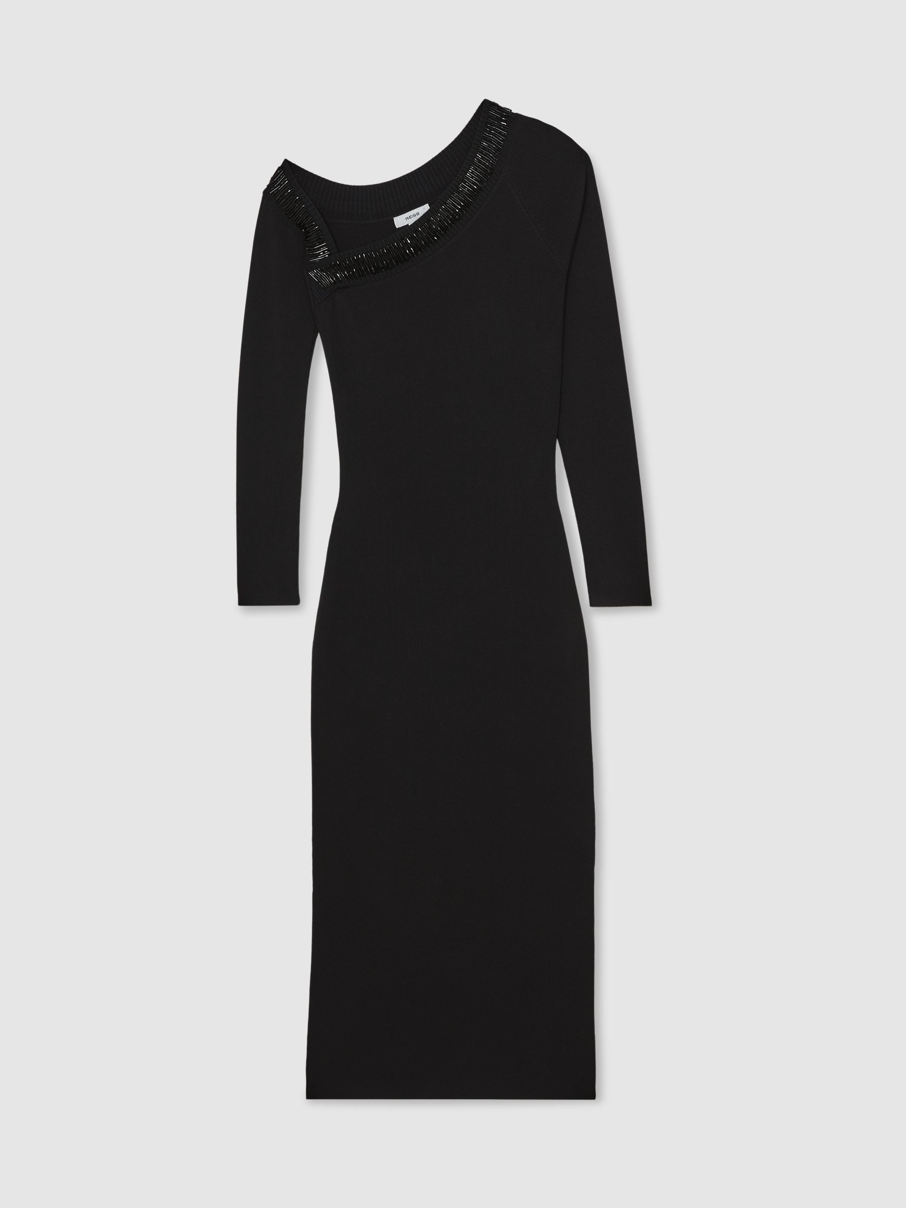 Bead-Detail Off-Shoulder Knit Dress in Black - Image 2 of 6