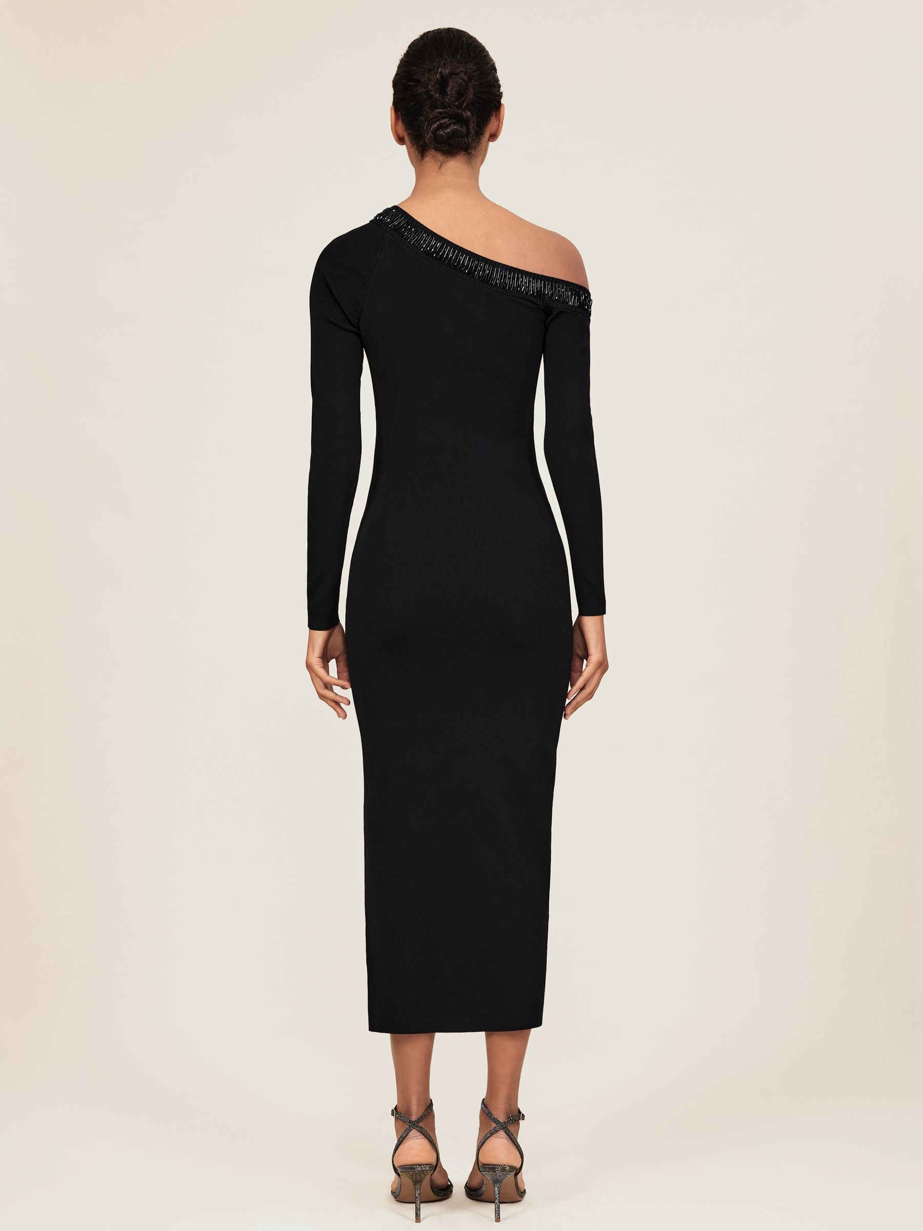 Bead-Detail Off-Shoulder Knit Dress in Black - Image 4 of 6