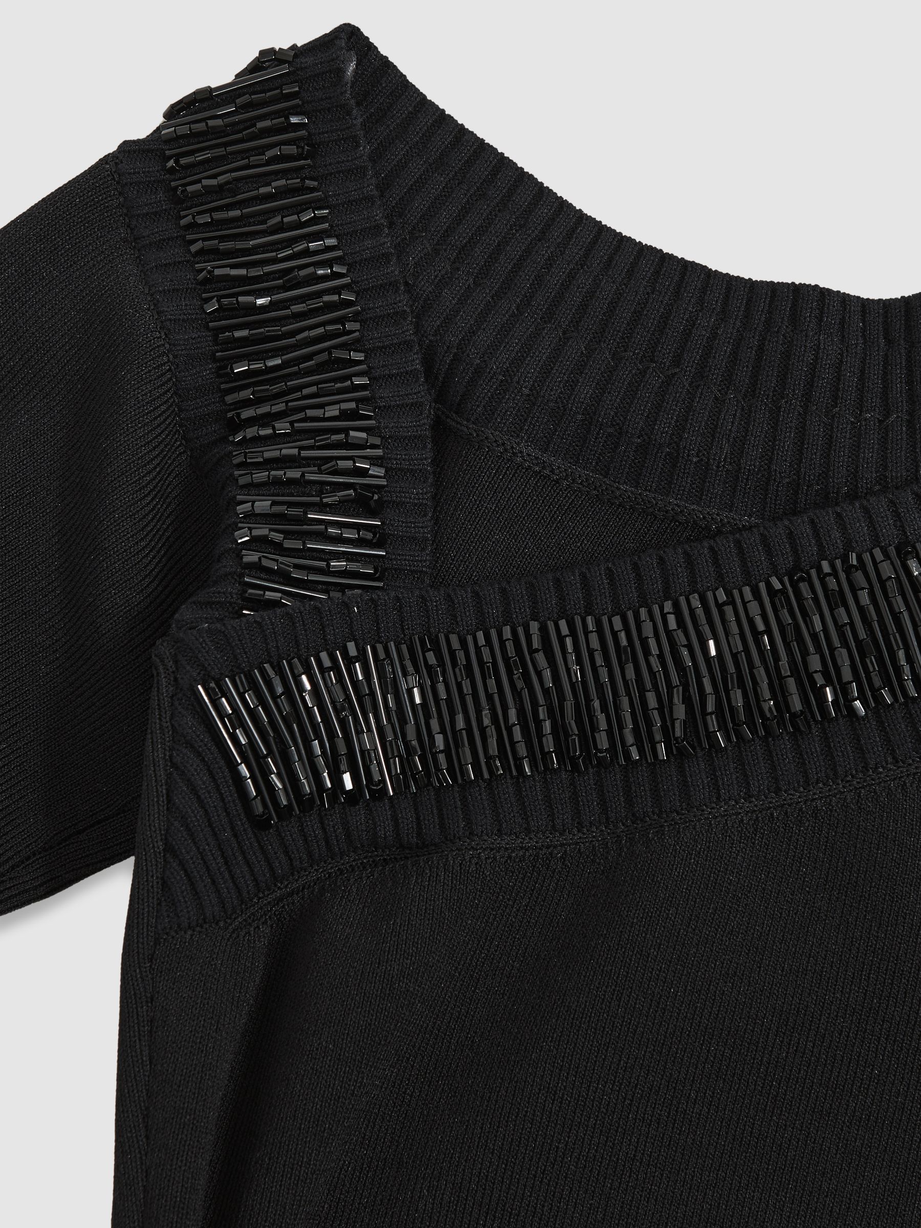Bead-Detail Off-Shoulder Knit Dress in Black - Image 6 of 6