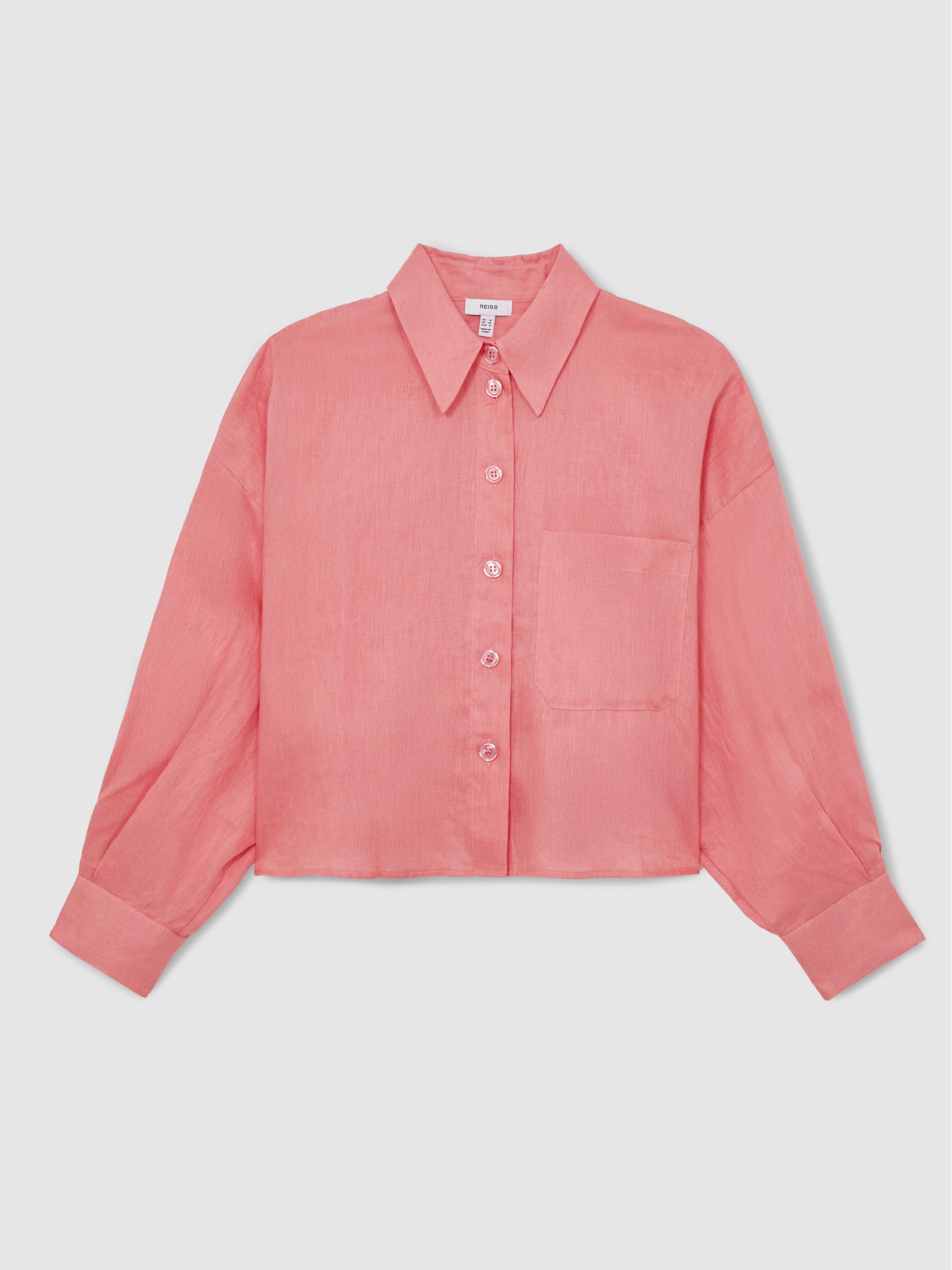 Oversize Linen Cropped Shirt in Pink - image 1