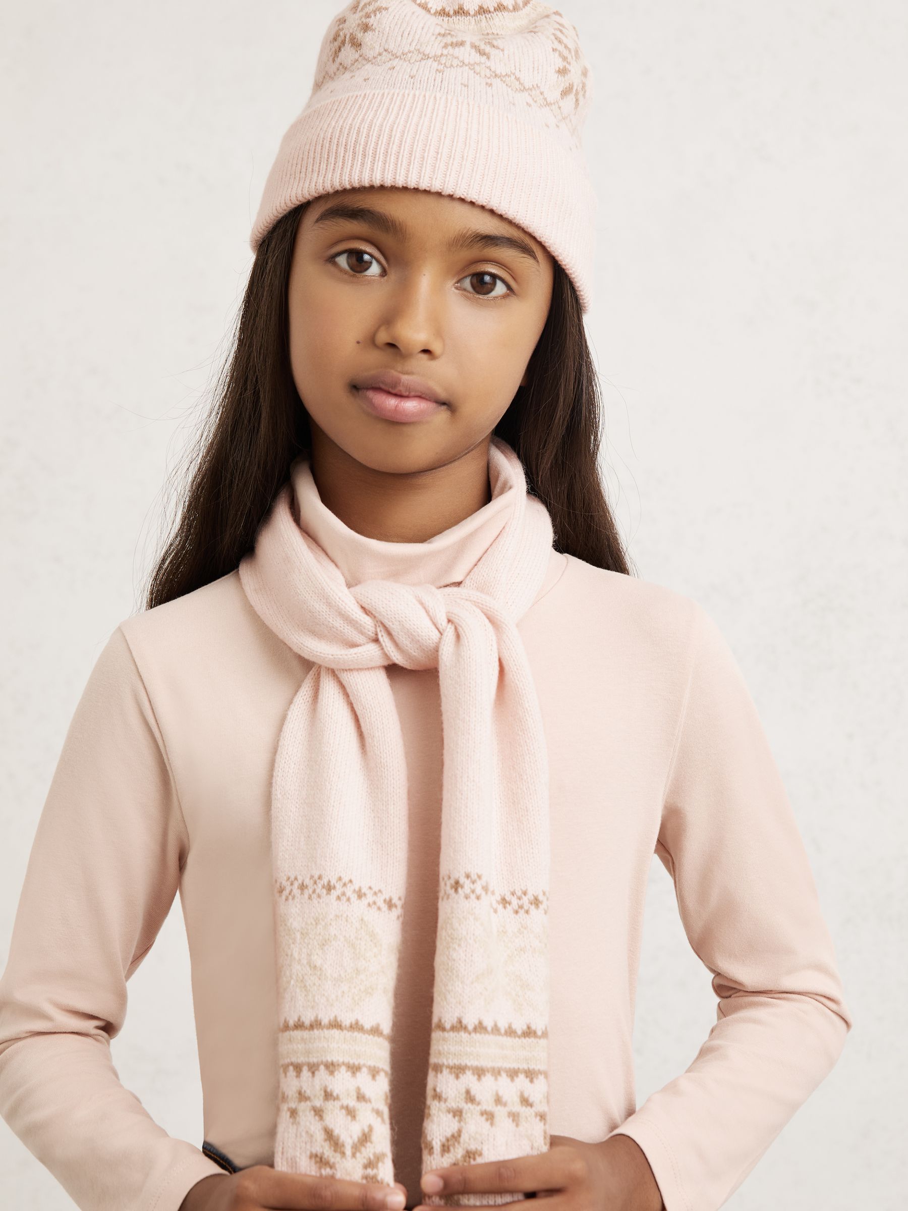 Junior Fair Isle Hat And Scarf Set With Wool in Ecru - Image 1 of 6