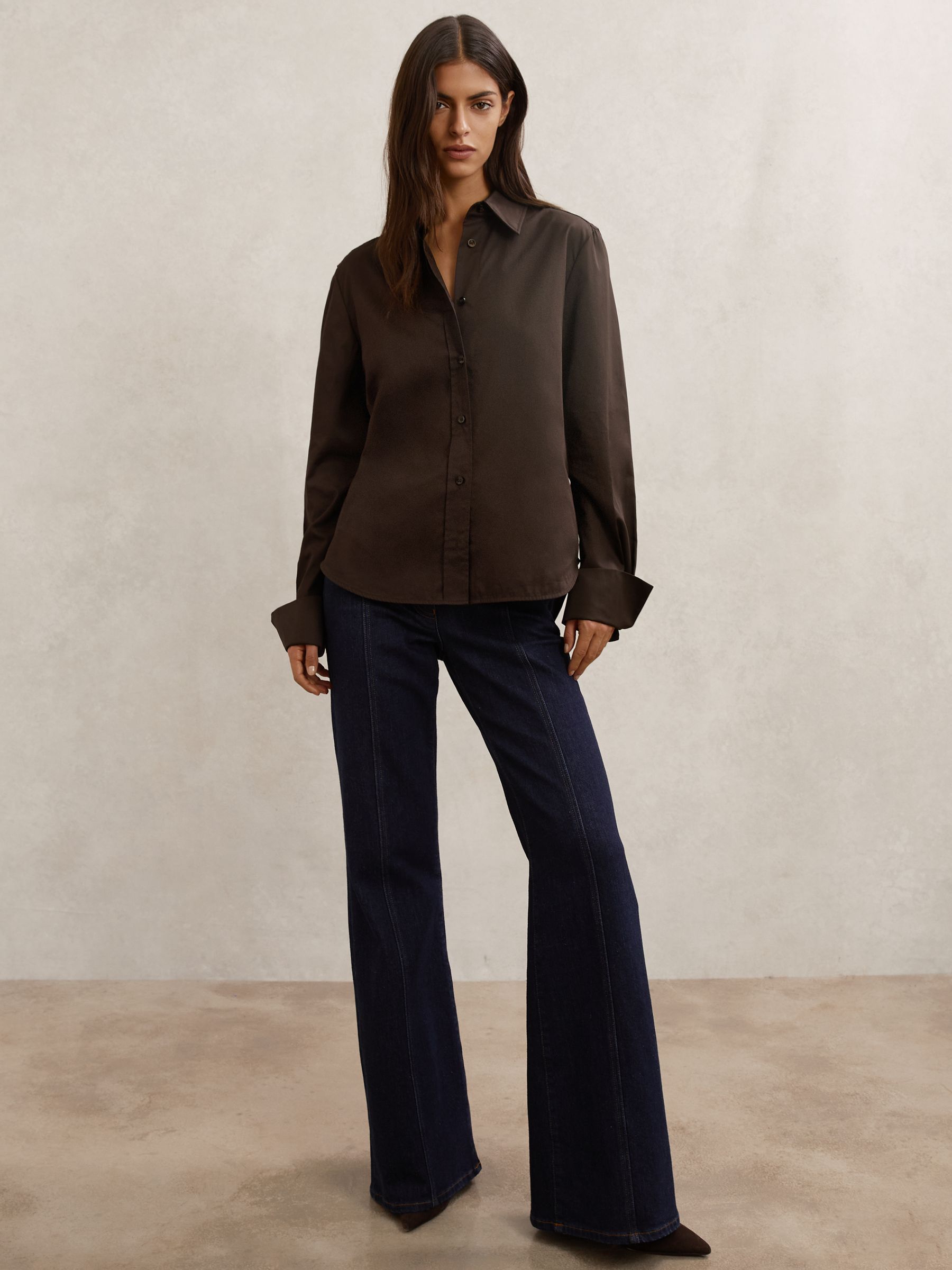 Cotton-sateen Folded-cuff Shirt