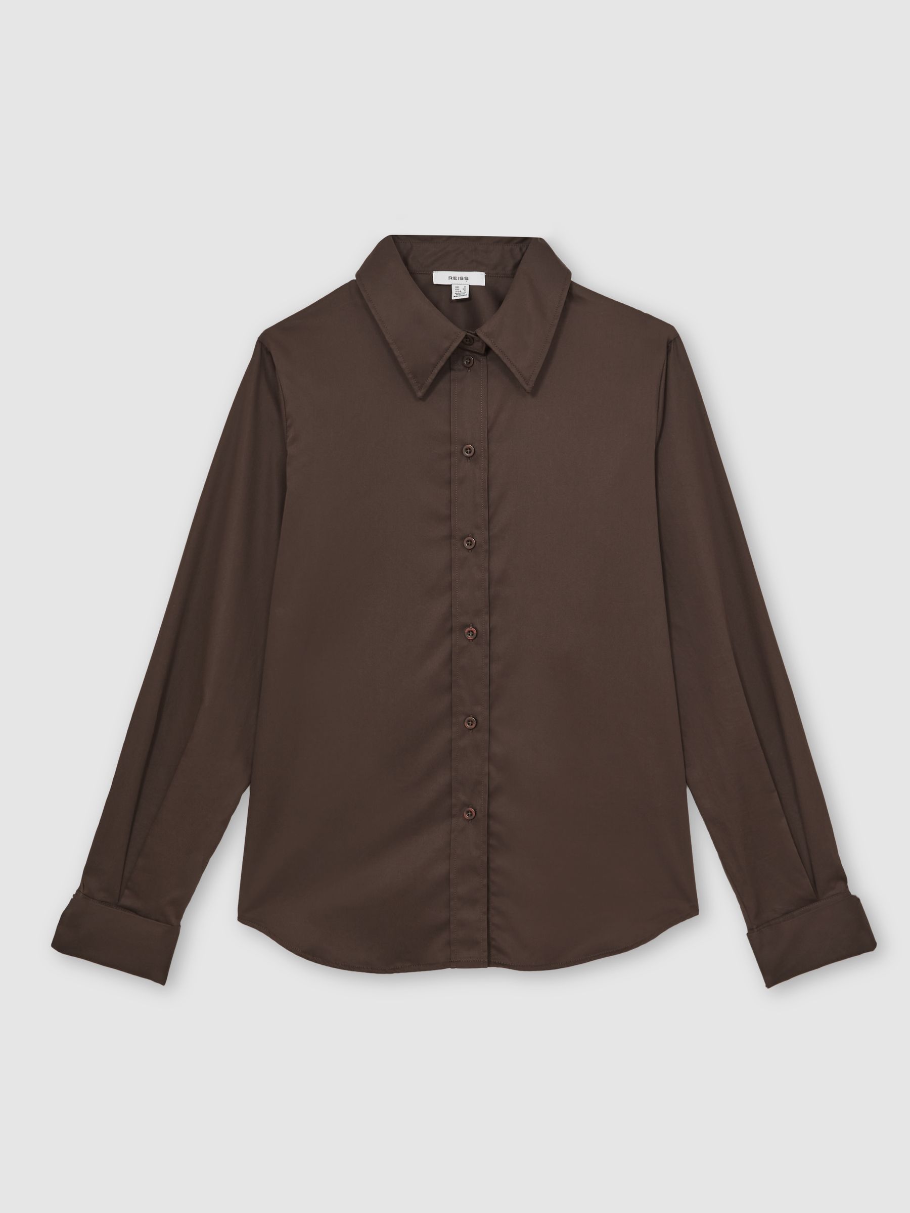 Cotton-Sateen Folded-Cuff Shirt in Chocolate Brown - image 1
