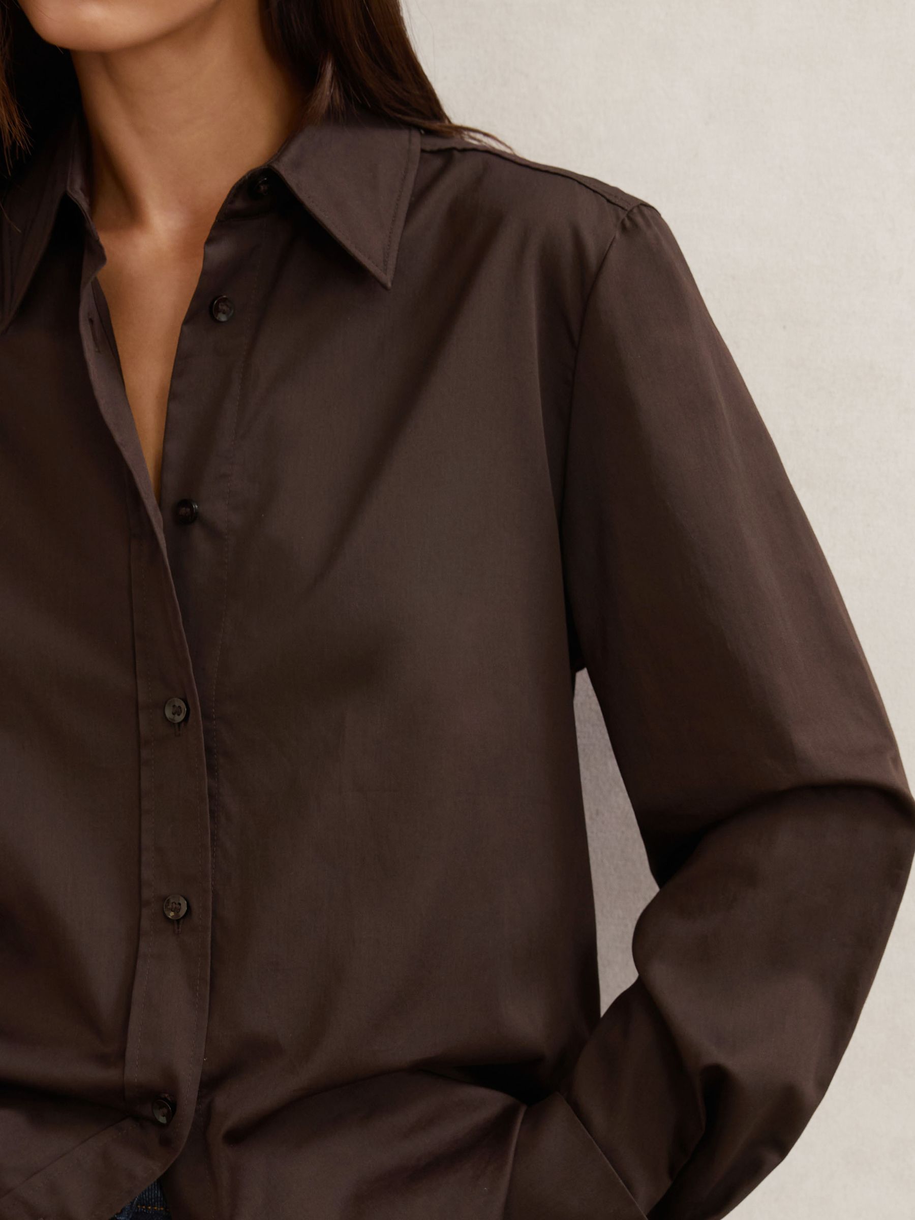 Cotton-Sateen Folded-Cuff Shirt in Chocolate Brown - Image 3 of 7
