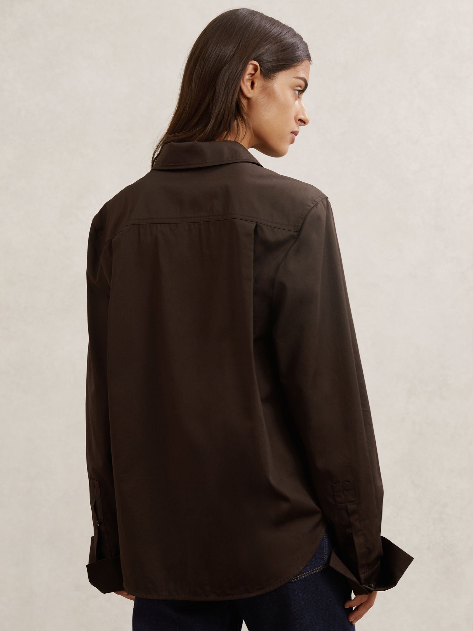 Cotton-Sateen Folded-Cuff Shirt in Chocolate Brown - image 4