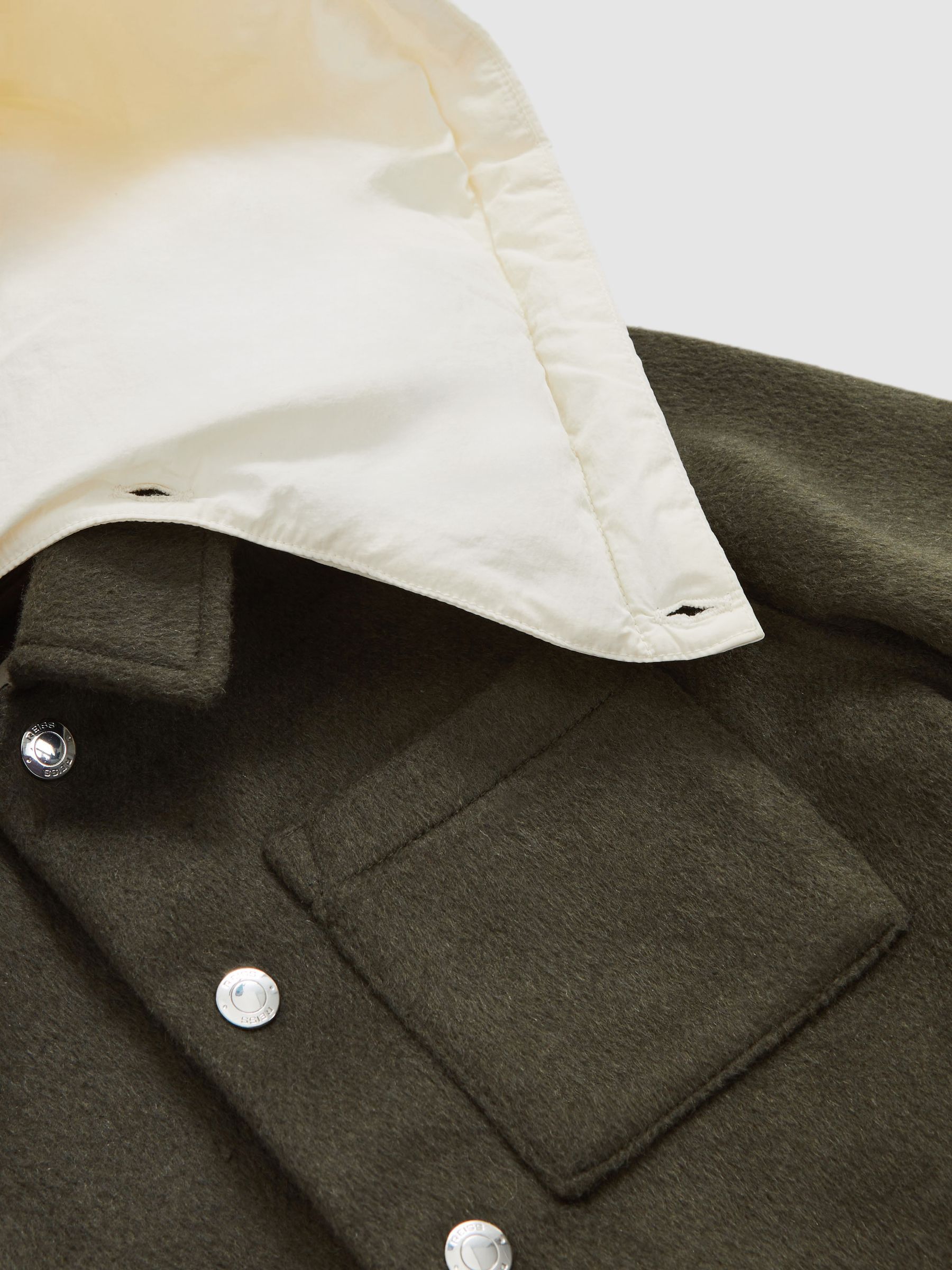 3-9 yrs Wool-Blend Detachable-Hood Overshirt in Dark Sage Green - Image 4 of 4