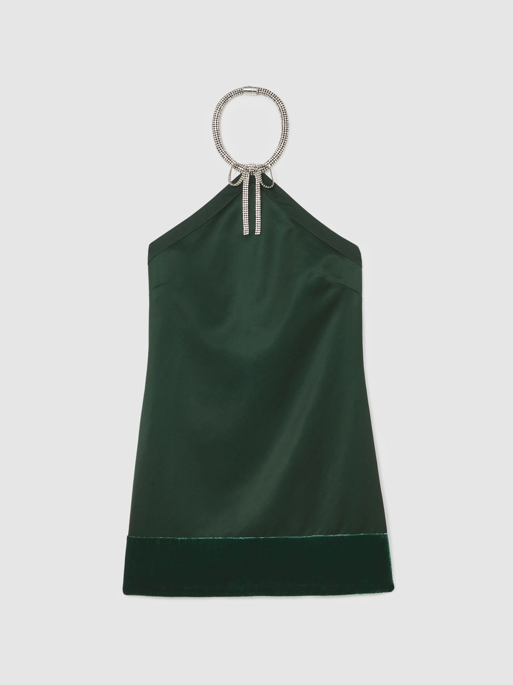 Satin Crystal-Necklace Mini Dress in Green - Image 2 of 6