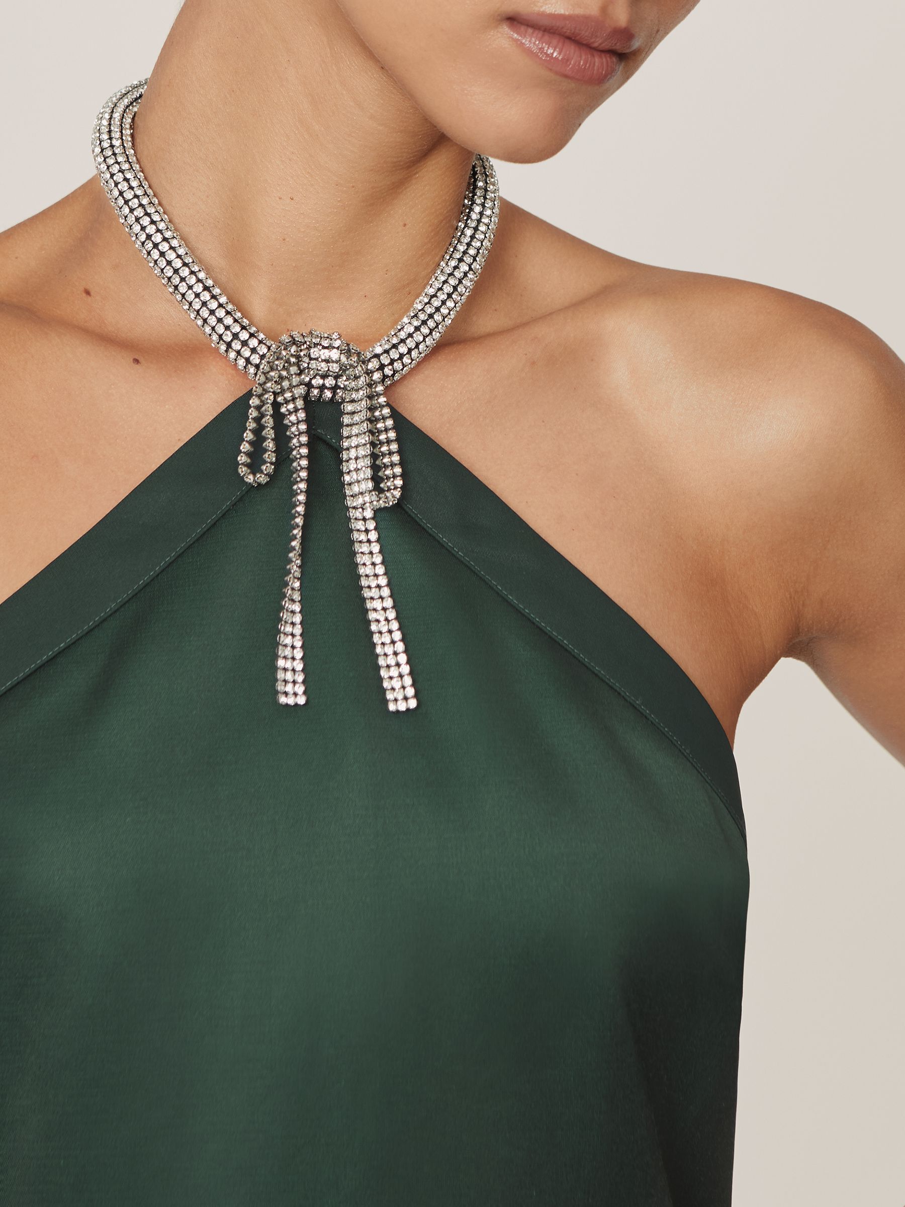 Satin Crystal-Necklace Mini Dress in Green - Image 3 of 6