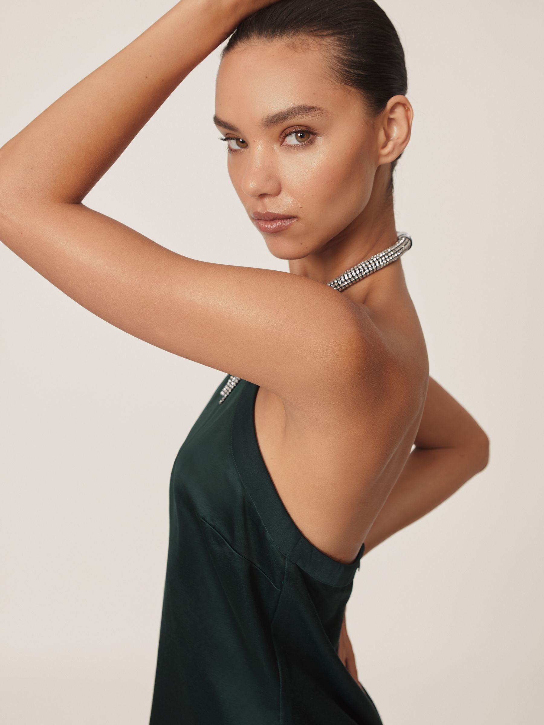 Satin Crystal-Necklace Mini Dress in Green - Image 4 of 6