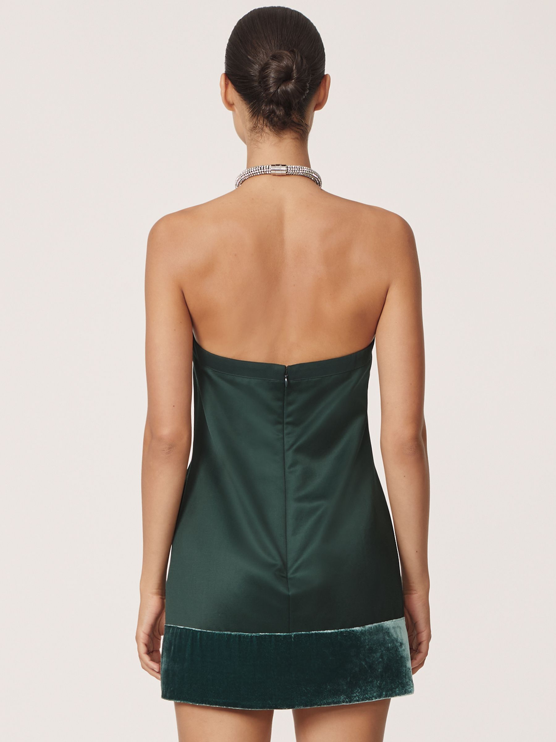Satin Crystal-Necklace Mini Dress in Green - Image 5 of 6