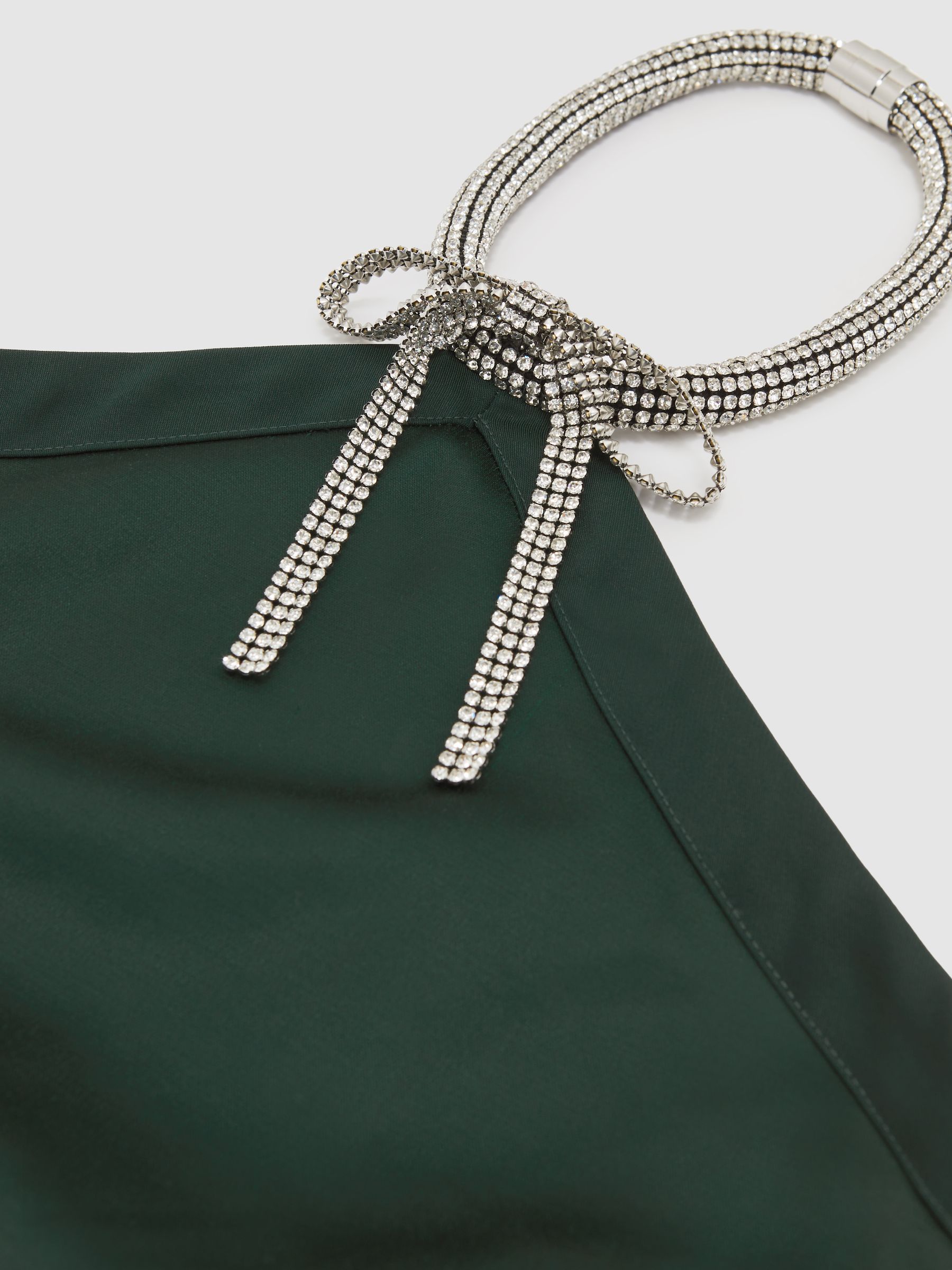 Satin Crystal-Necklace Mini Dress in Green - image 3