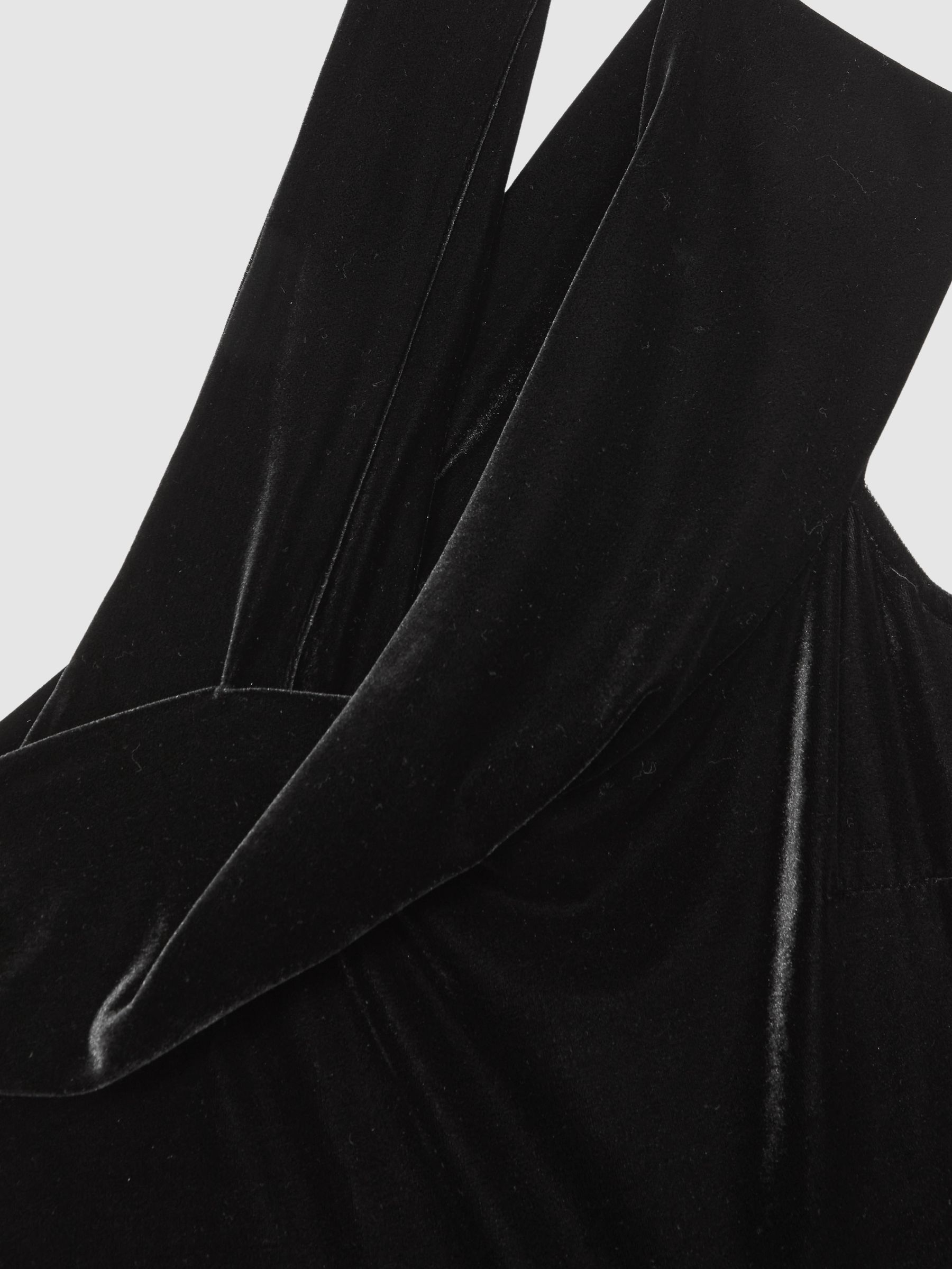 Velvet One-Shoulder Wide-Leg Jumpsuit in Black - Image 7 of 7