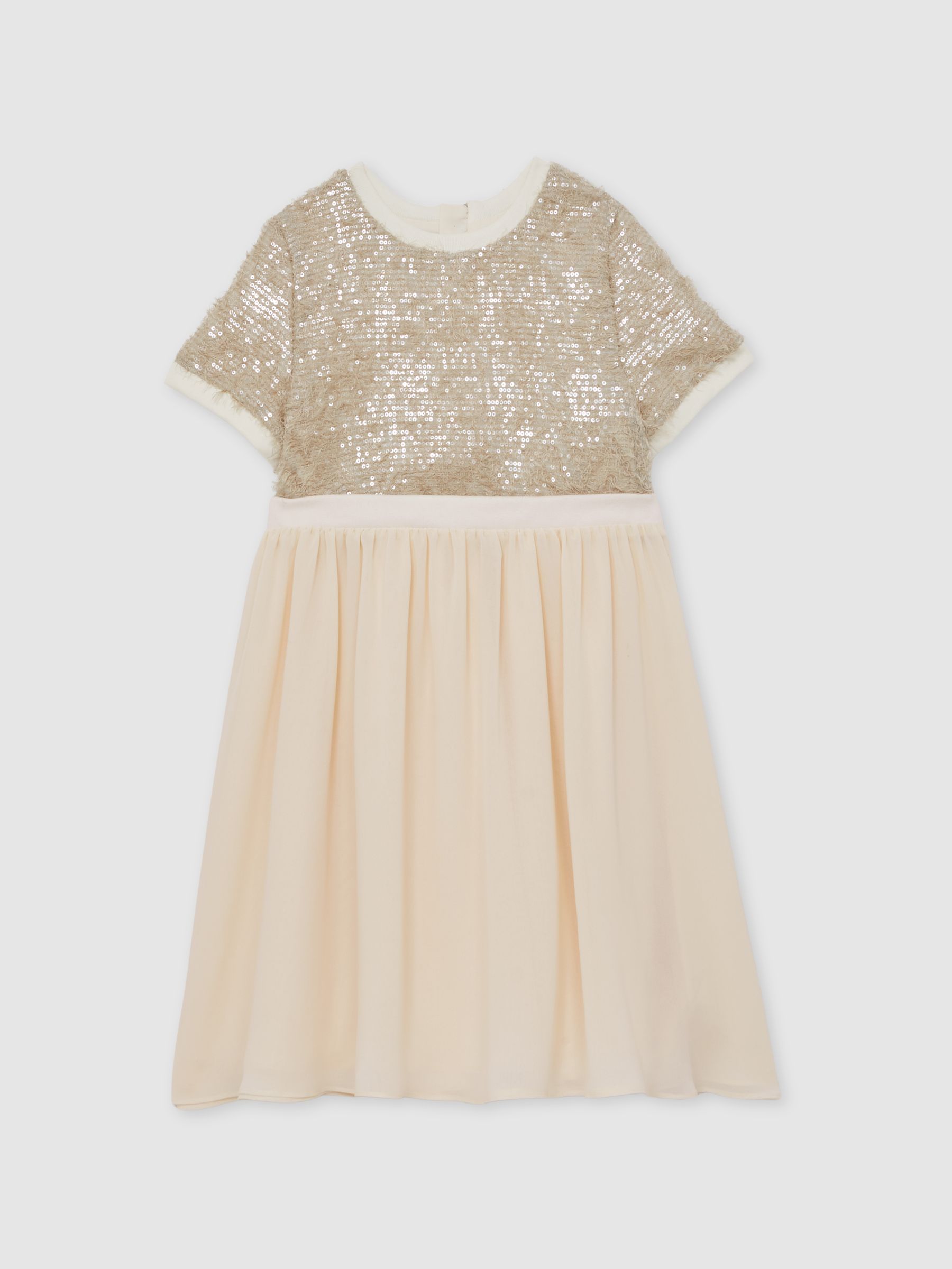 9-13 yrs Sequin-Top Chiffon-Skirt Dress in Champagne - Image 2 of 4