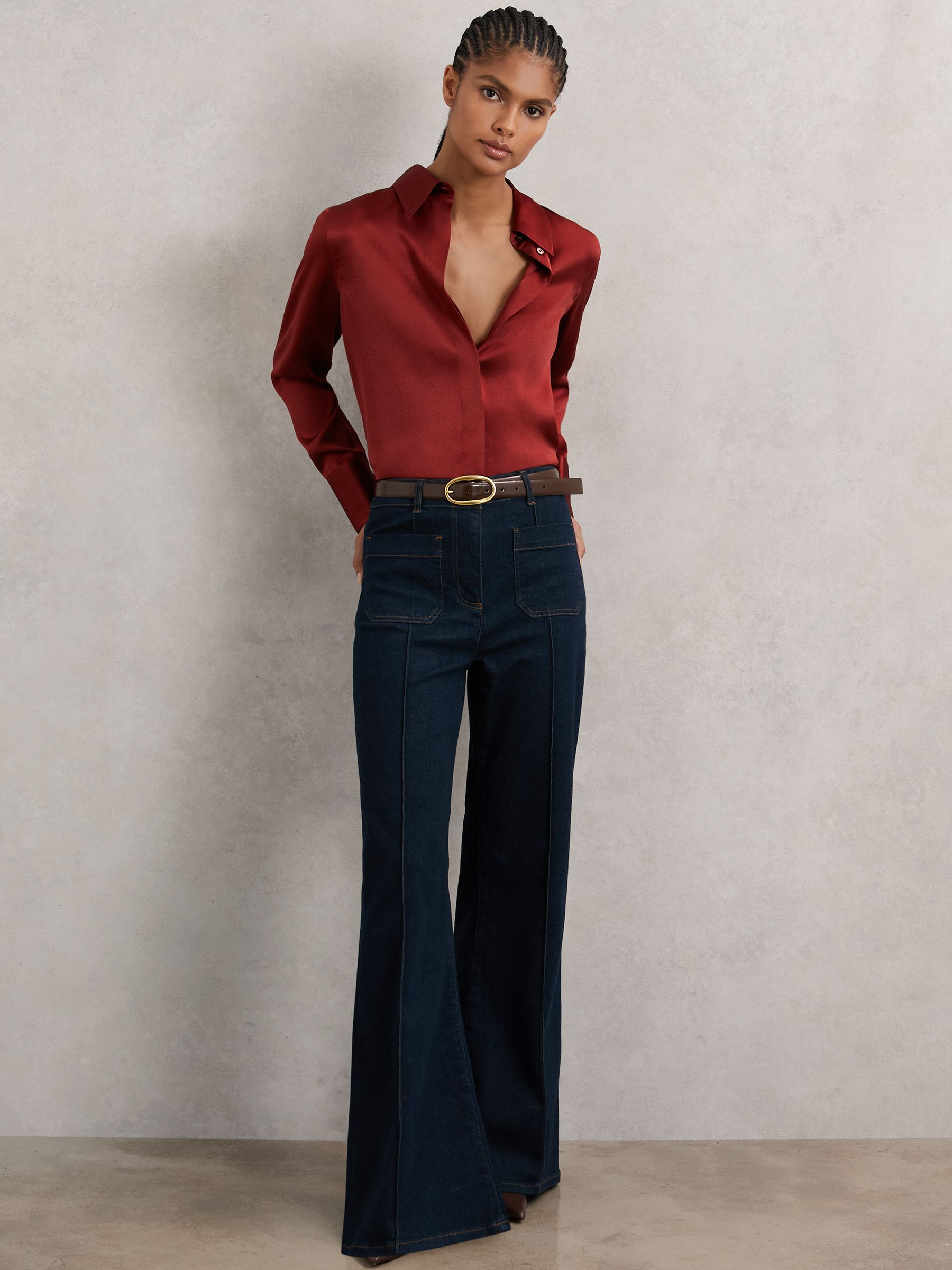 Silk-Satin Concealed-Placket Shirt in Dark Red - image 5