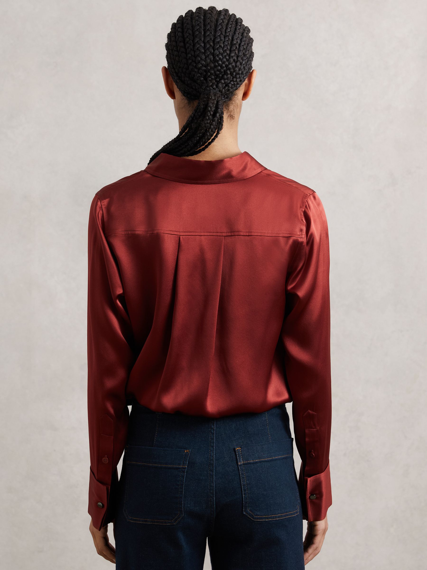 Silk-Satin Concealed-Placket Shirt in Dark Red - image 4