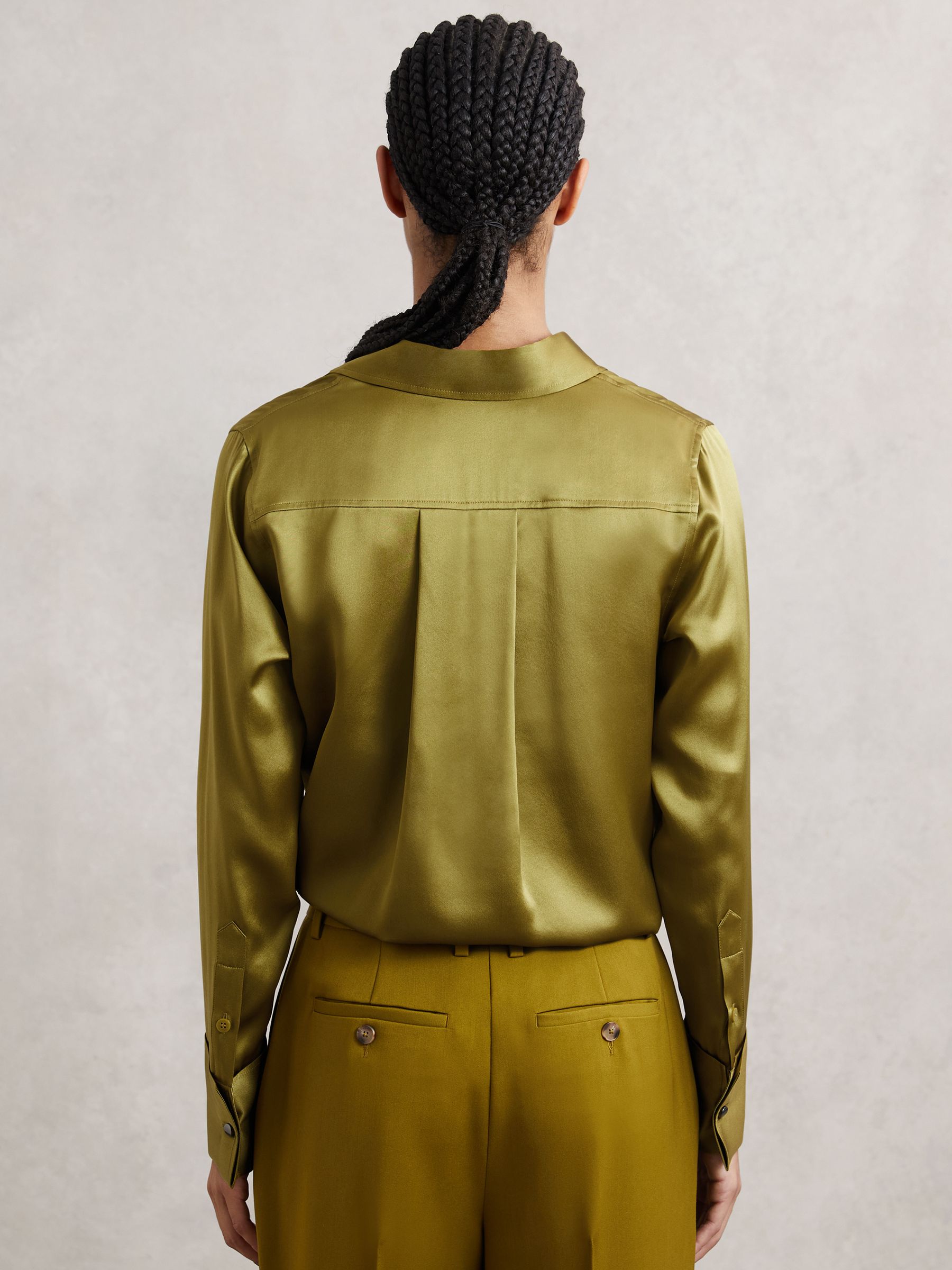 Silk-Satin Concealed-Placket Shirt in Light Green - Image 5 of 6