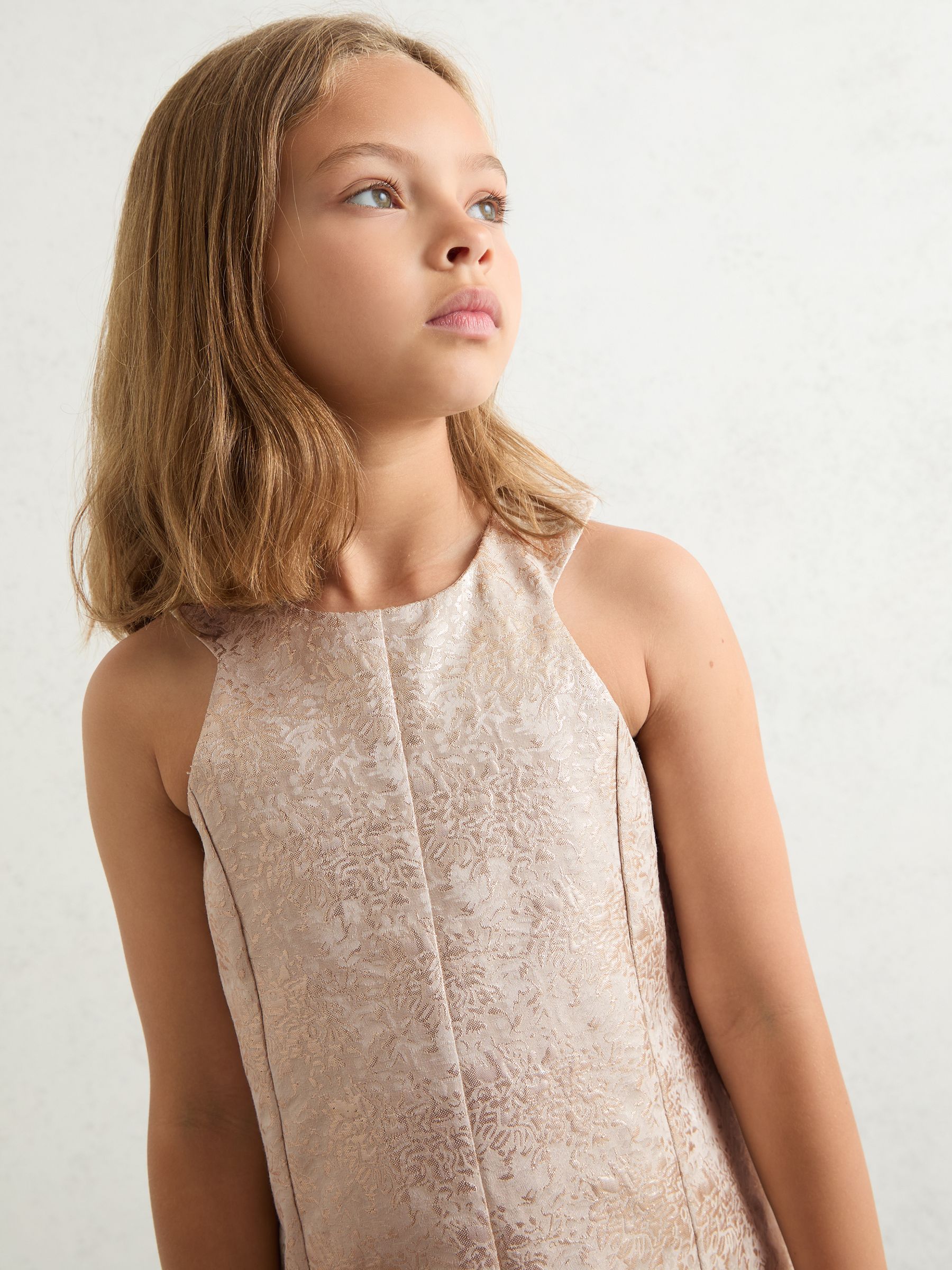 3-9 yrs Metallic Jacquard Shift Dress in Silver - Image 3 of 4