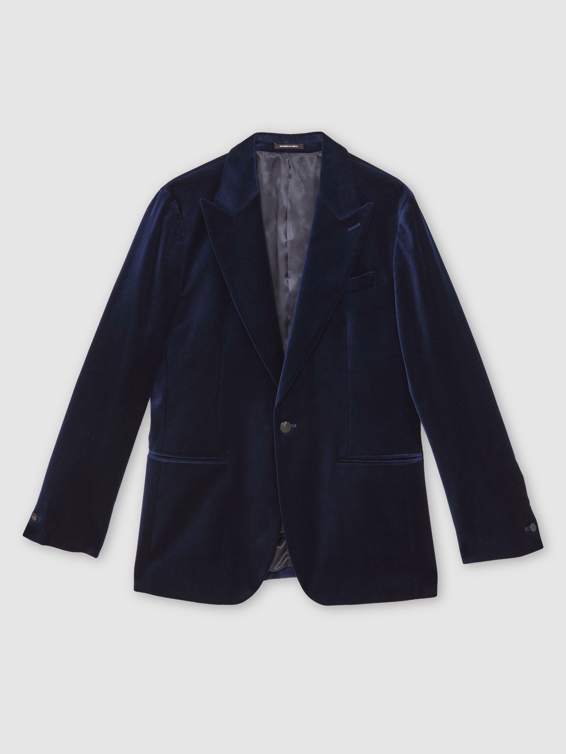 Single-Breasted Velvet Blazer Tailored-Fit in Bright Blue - image 1