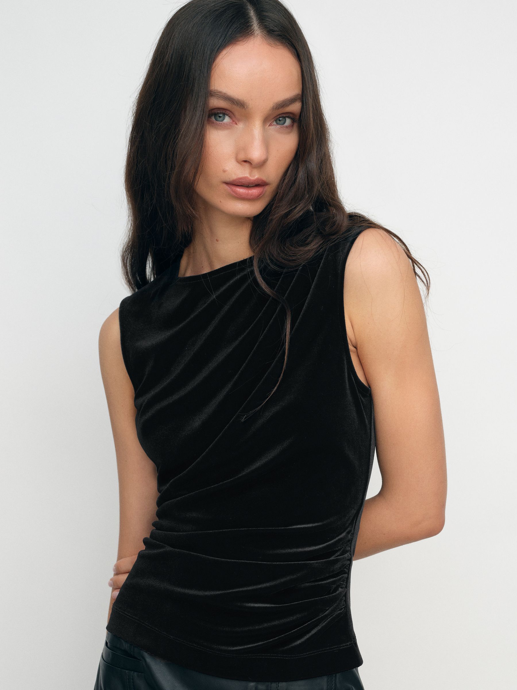 Velvet Drape Sleeveless Top in Black - image 5