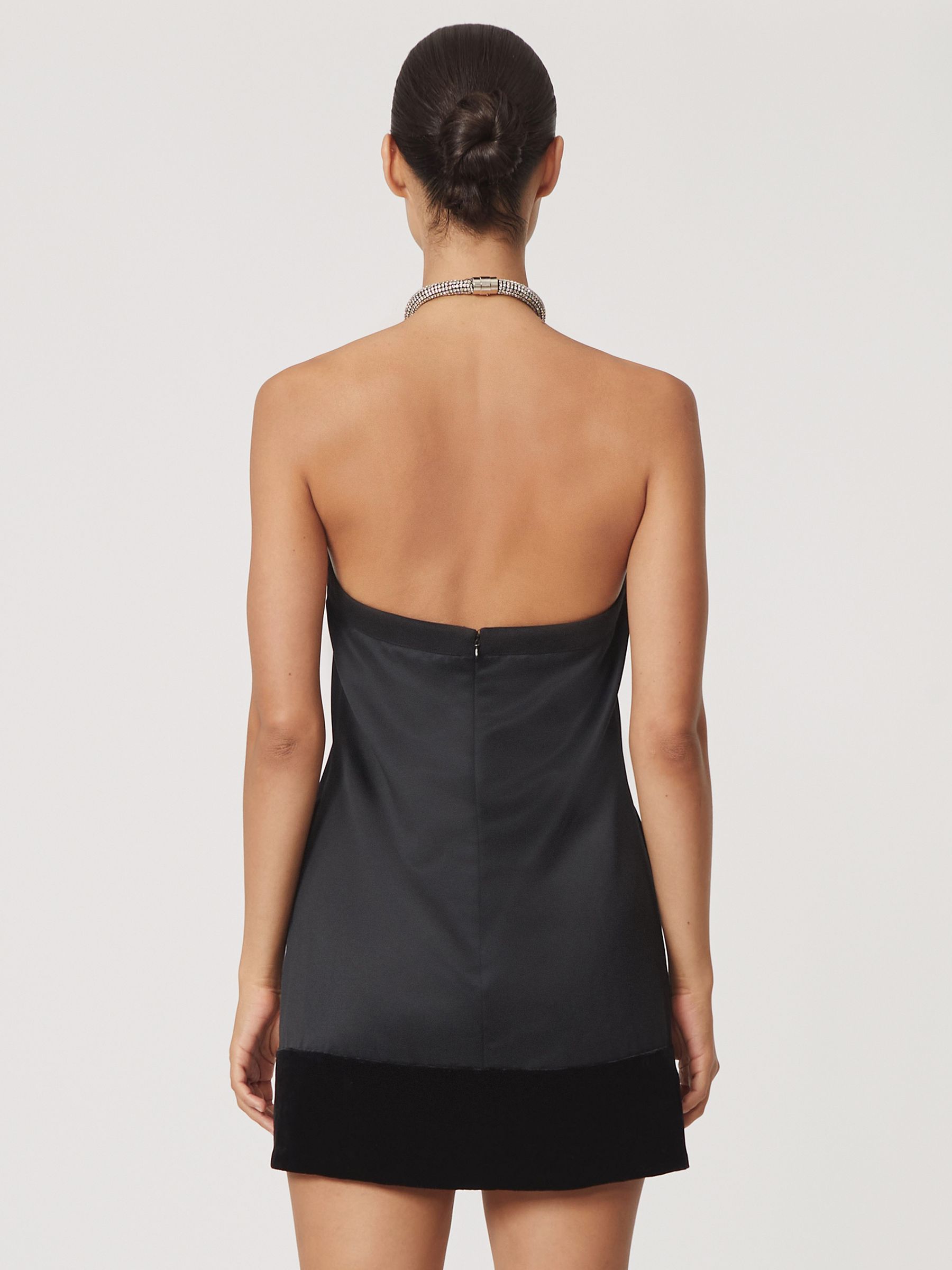 Satin Crystal-Necklace Mini Dress in Black - image 4