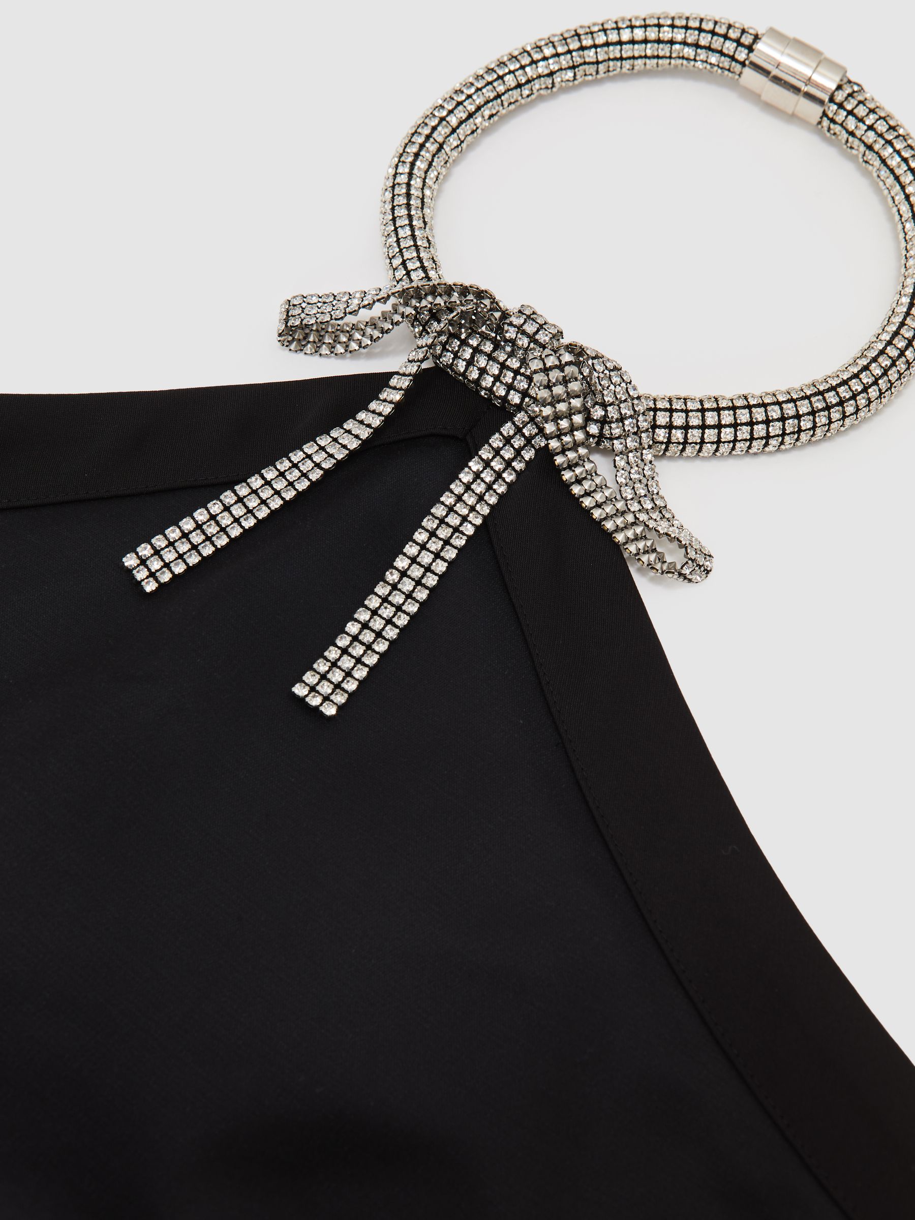 Satin Crystal-Necklace Mini Dress in Black - image 3