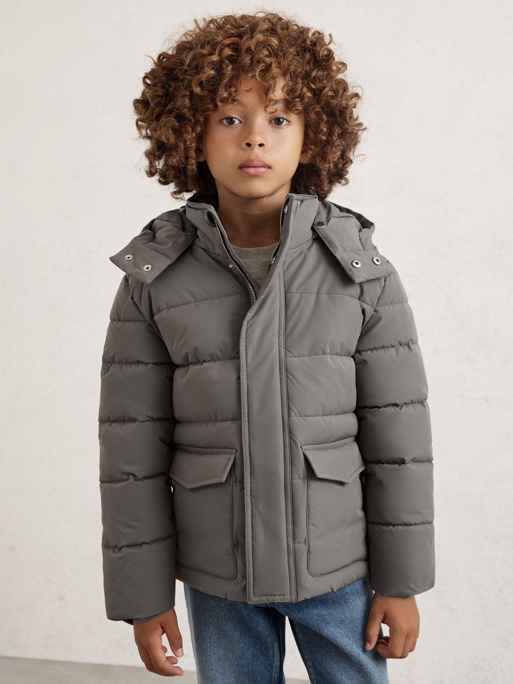 13-14 yrs Quilted Hooded Puffer Jacket in Charcoal - Image 2 of 4