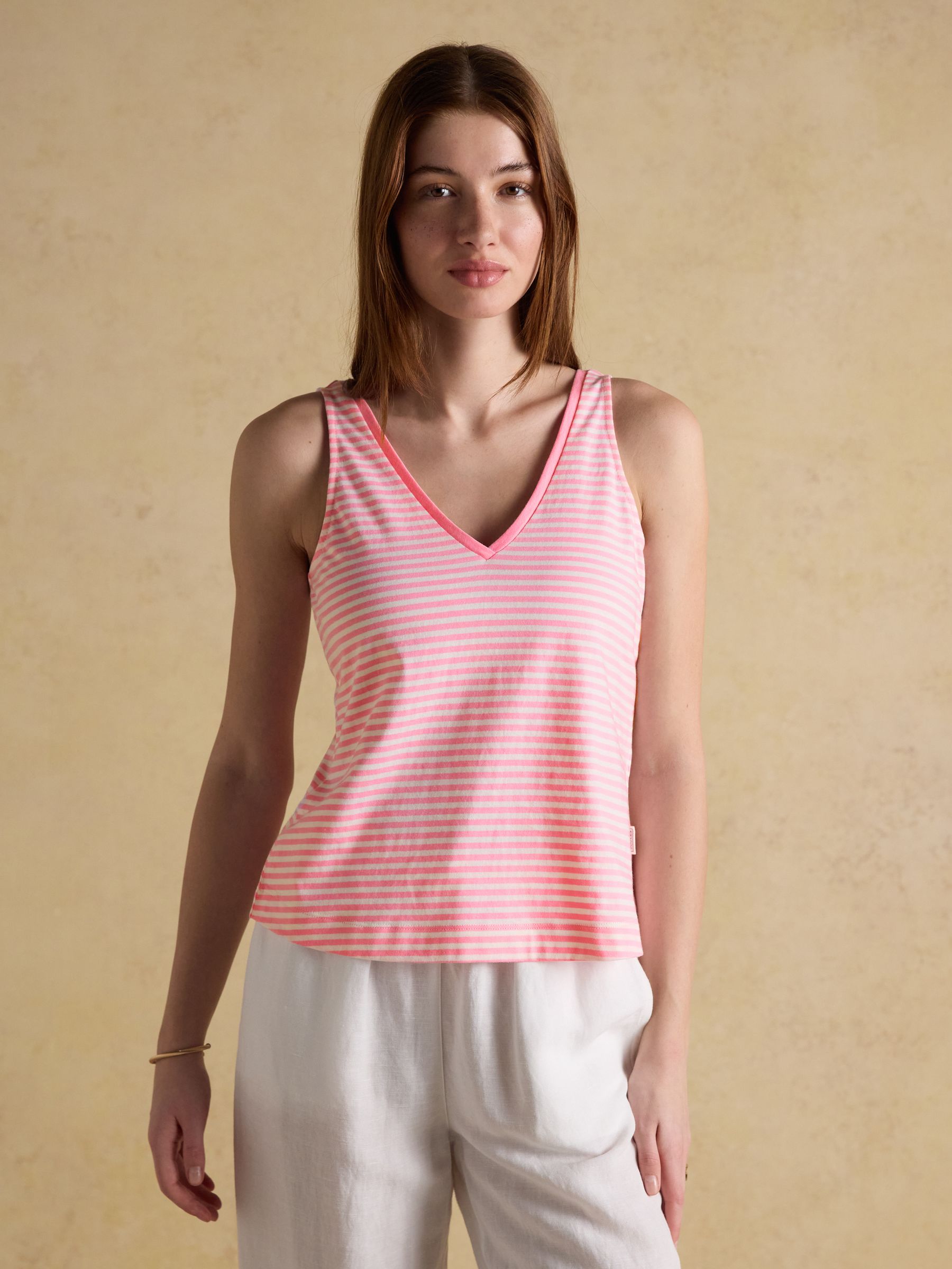 Delilah Pink Stripe V-Neck Jersey Vest - Image 1 of 6