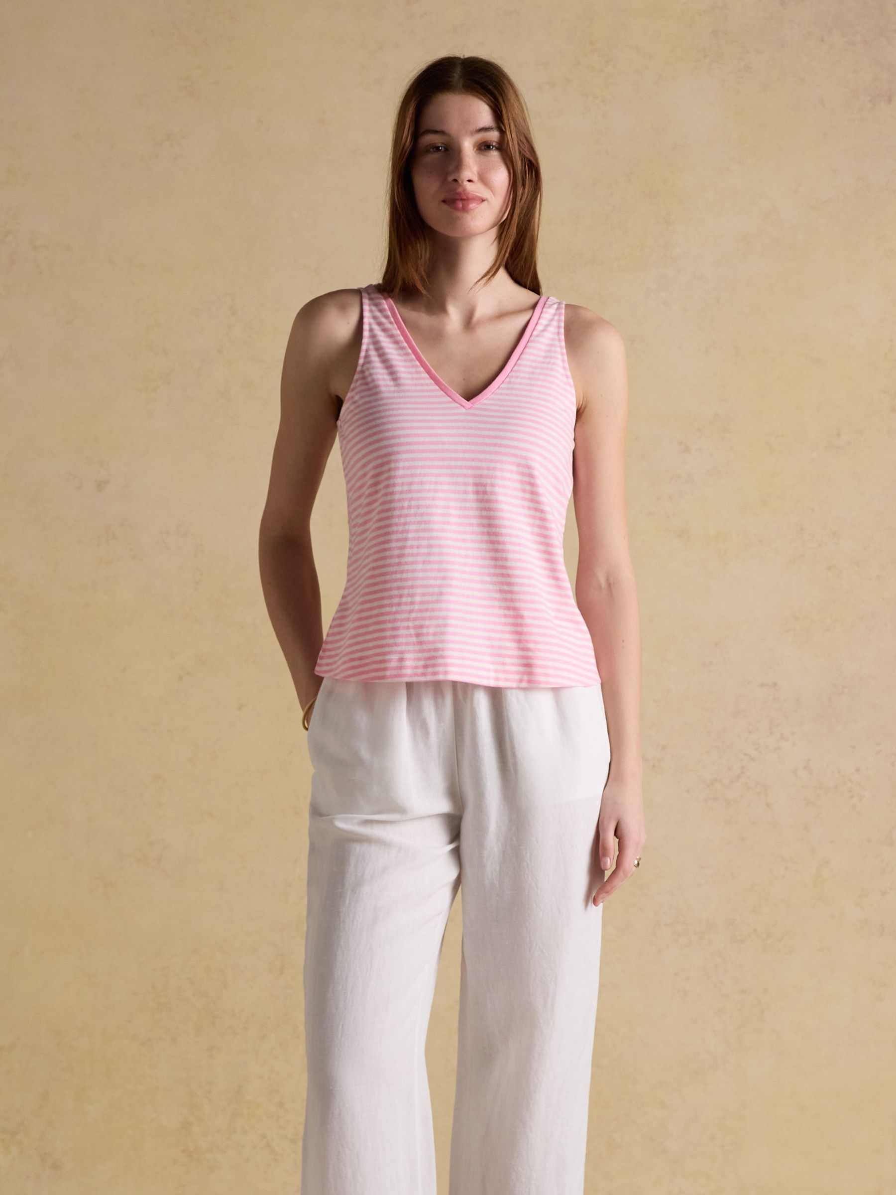 Delilah Pink Stripe V-Neck Jersey Vest - Image 3 of 6