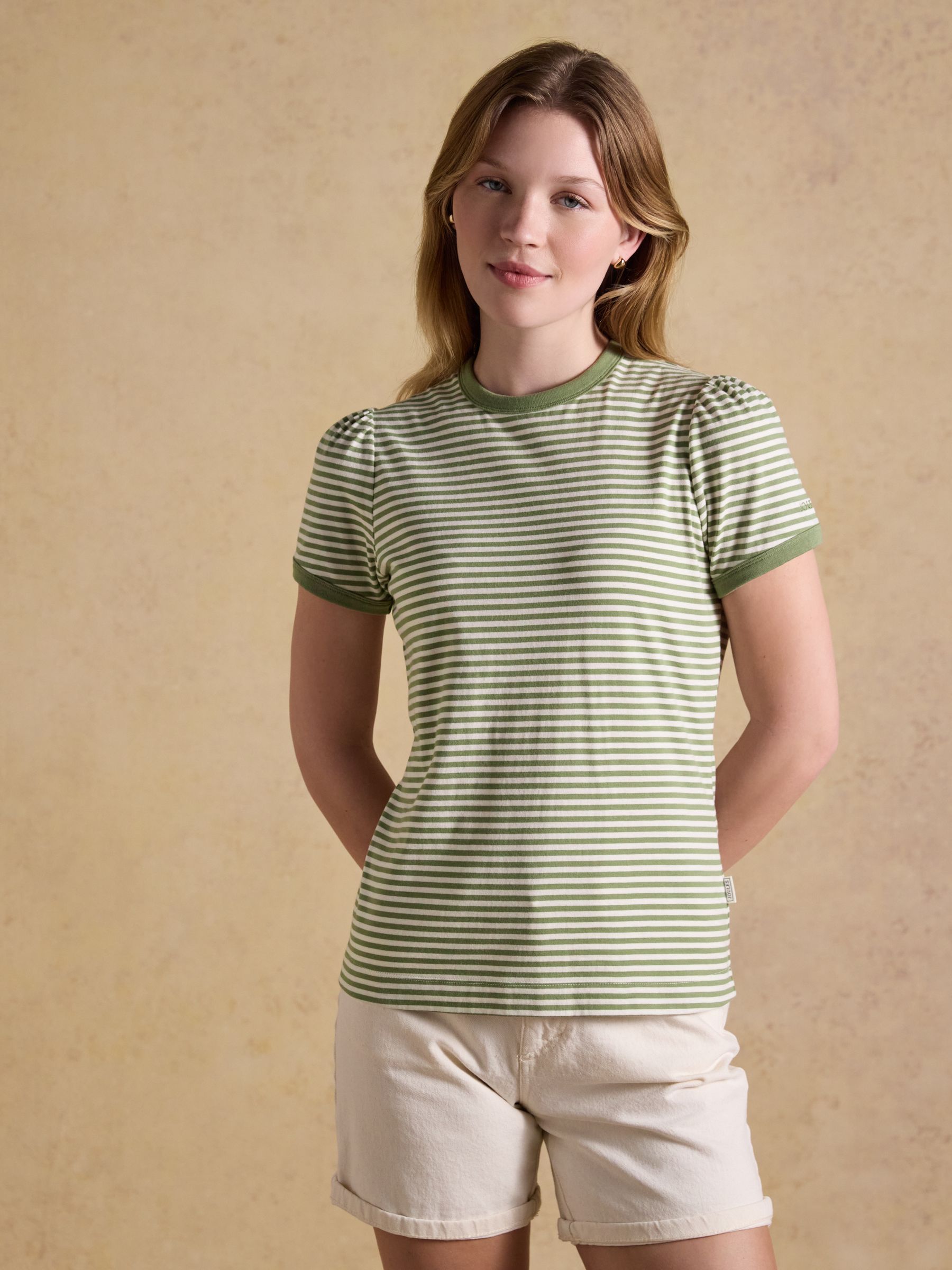 Erin Khaki Stripe Short Sleeve Jersey T Shirt - Image 1 of 7