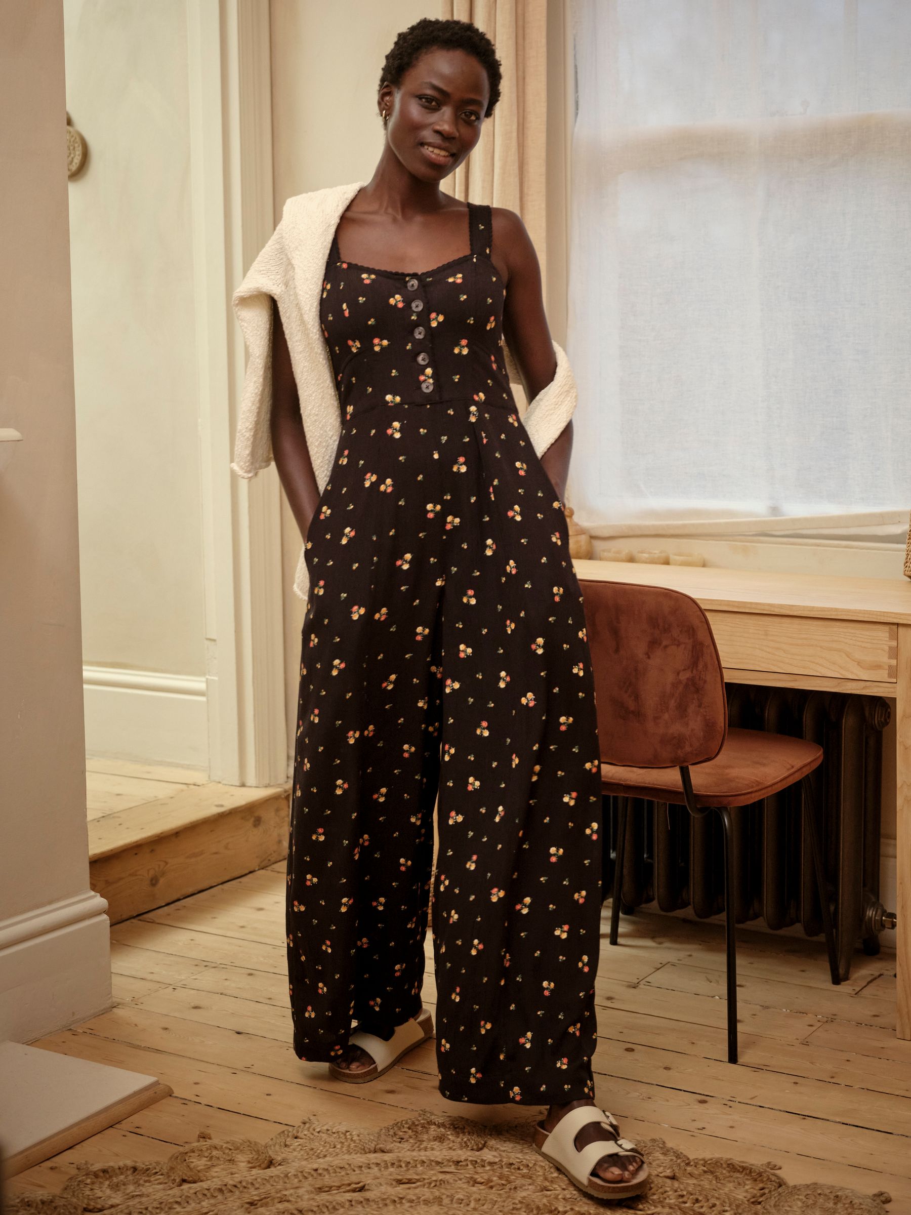 Rosa Black Ditsy Pop Wide Leg Jumpsuit | FatFace USA