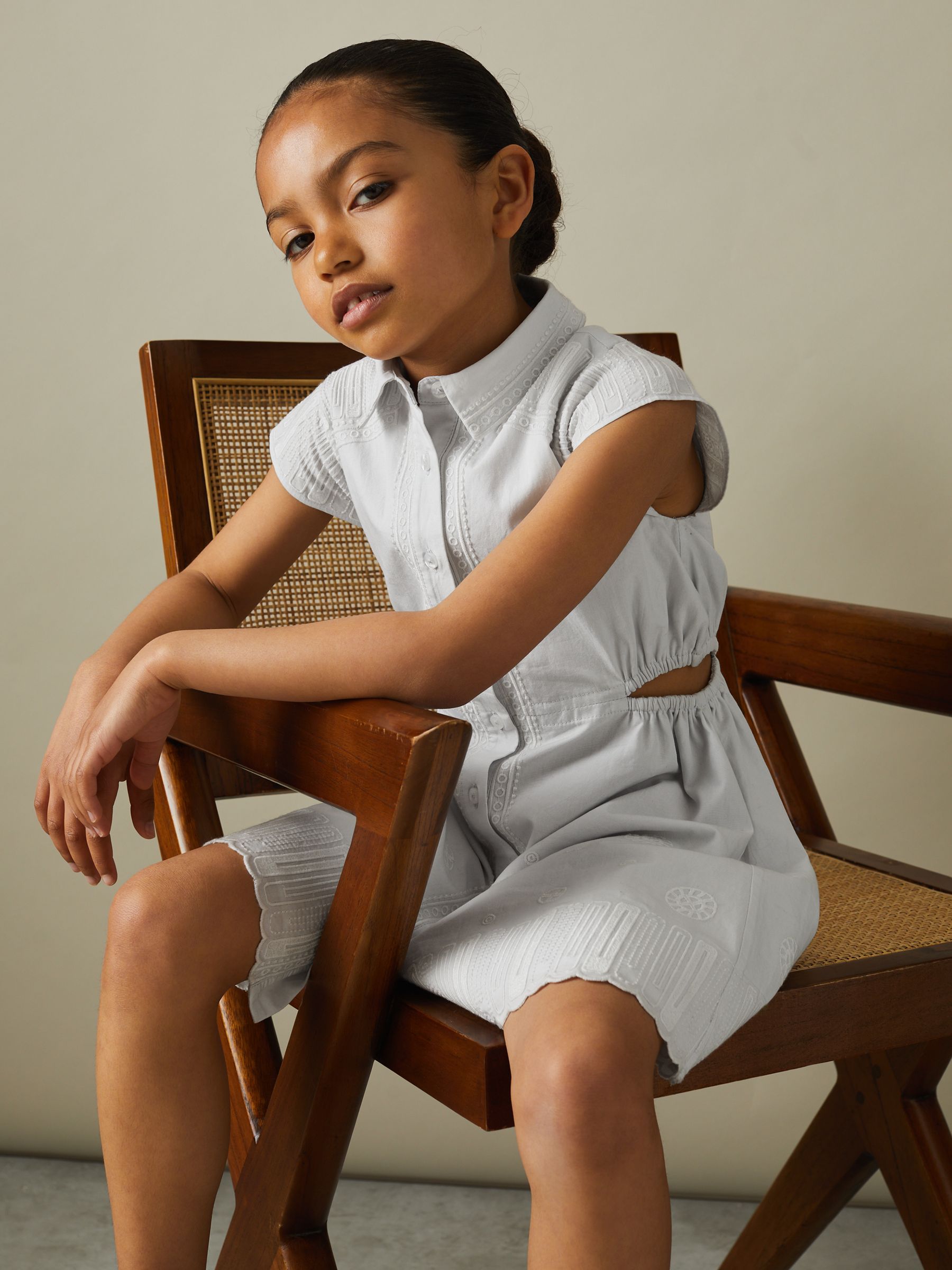 9-13 yrs Cotton Embroidered Cut-Out Dress in Blue - Image 1 of 4