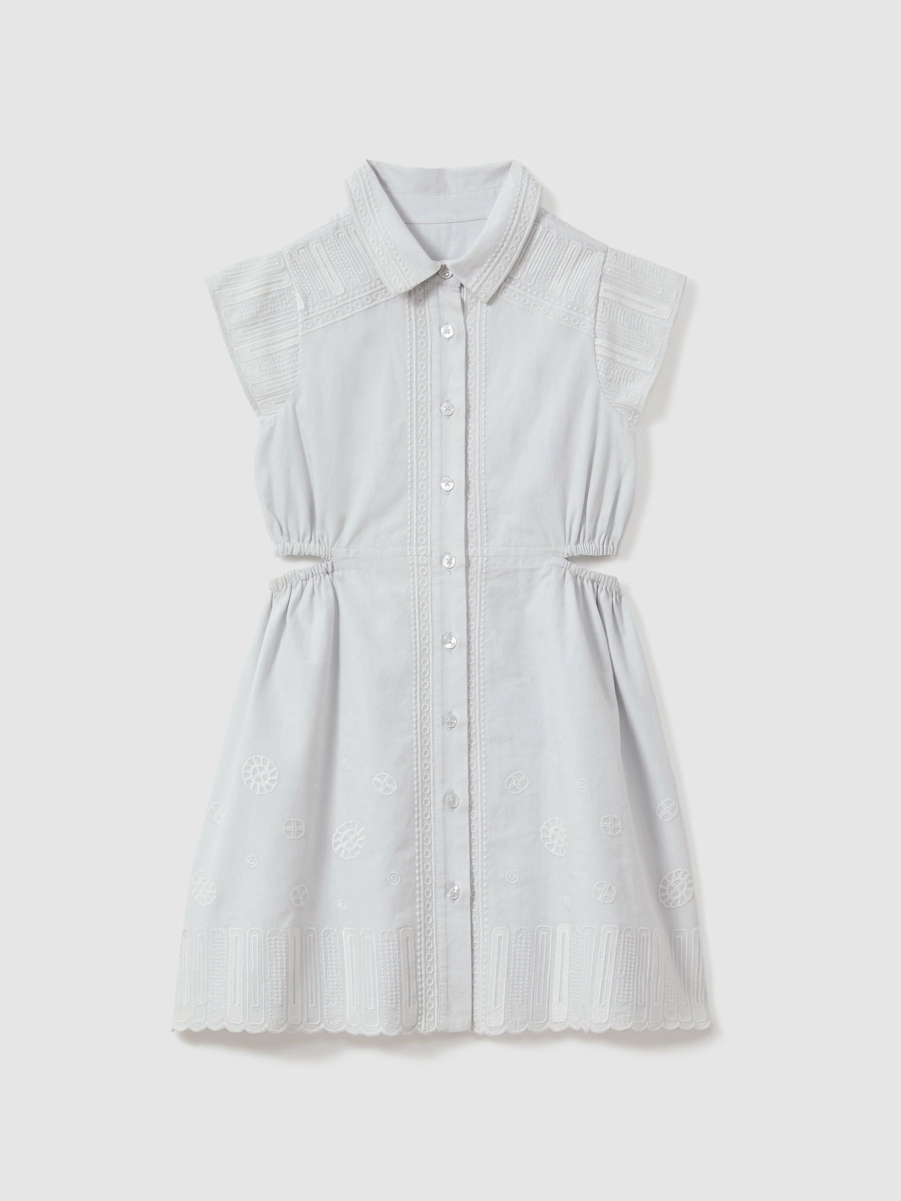9-13 yrs Cotton Embroidered Cut-Out Dress in Blue - Image 2 of 4