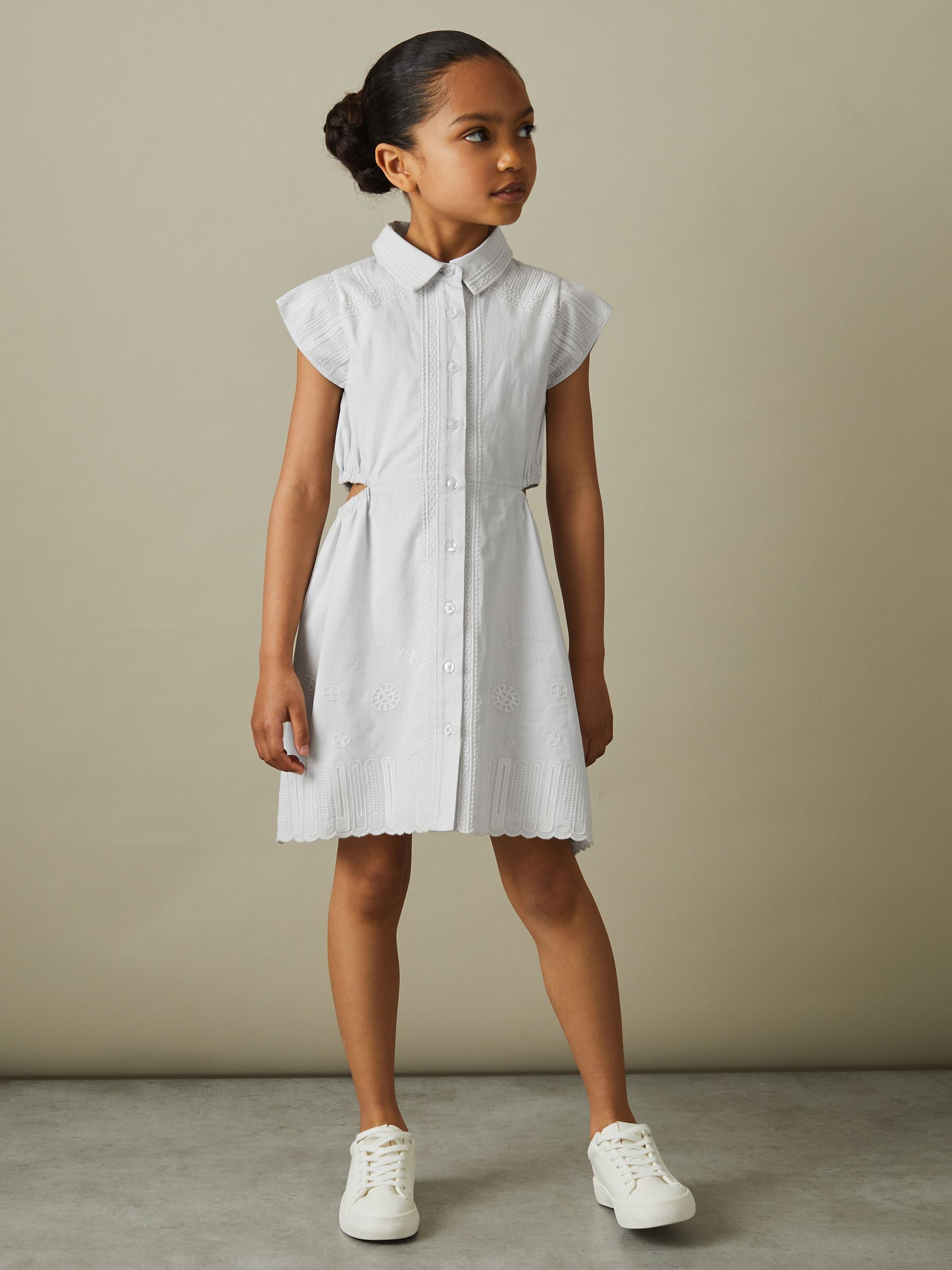 9-13 yrs Cotton Embroidered Cut-Out Dress in Blue - Image 3 of 4