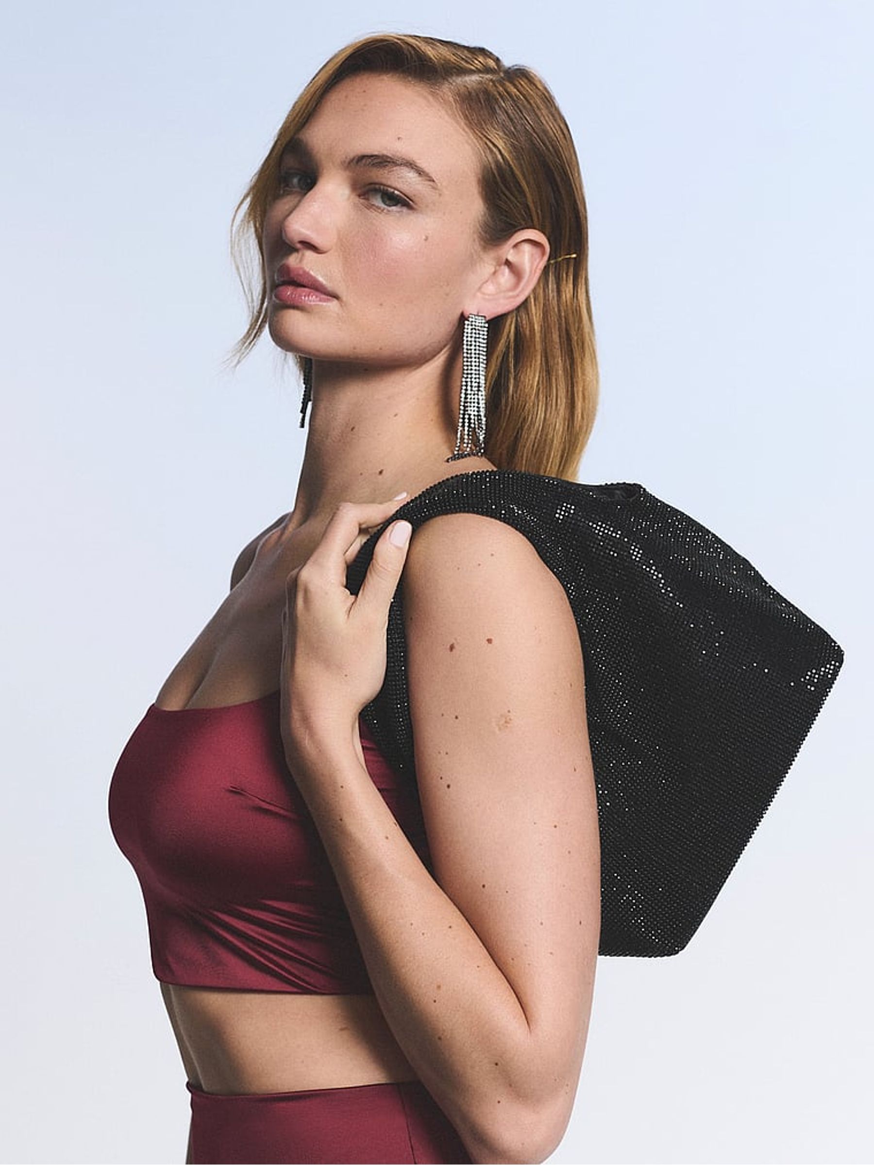 Black Diamanté Slouchy Mini Bag - Image 1 of 4