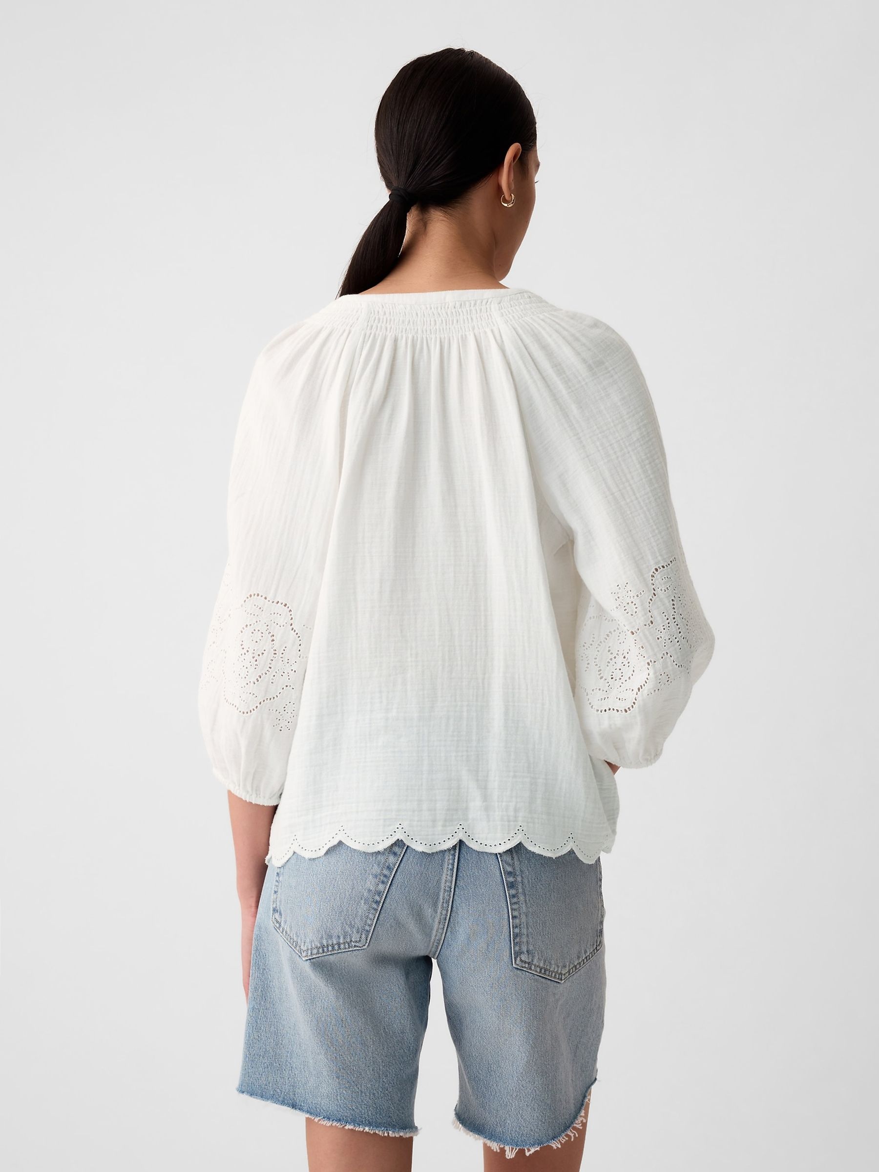 White Eyelet Puff Sleeve Shirt - Image 2 of 5