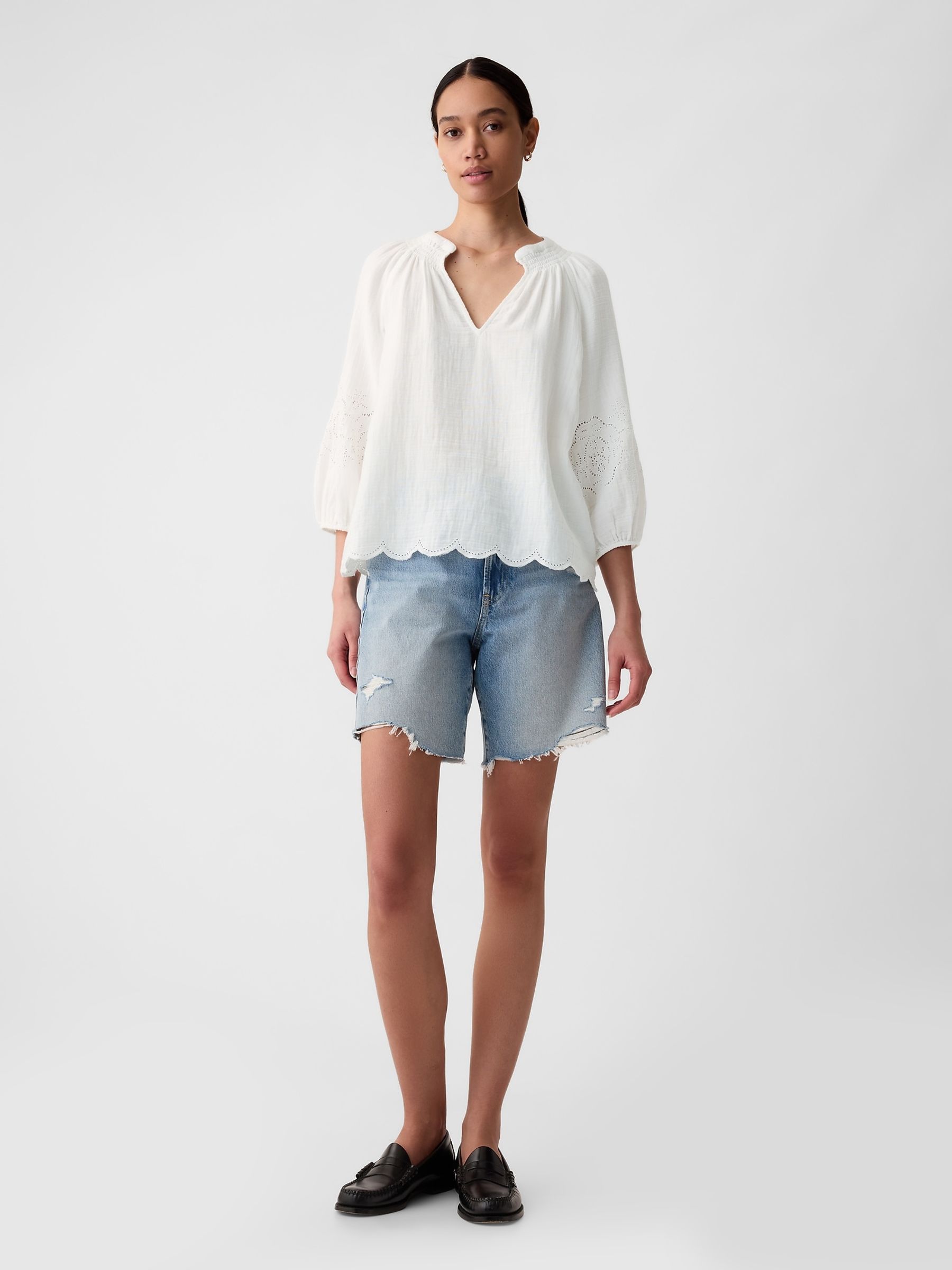 White Eyelet Puff Sleeve Shirt - Image 3 of 5