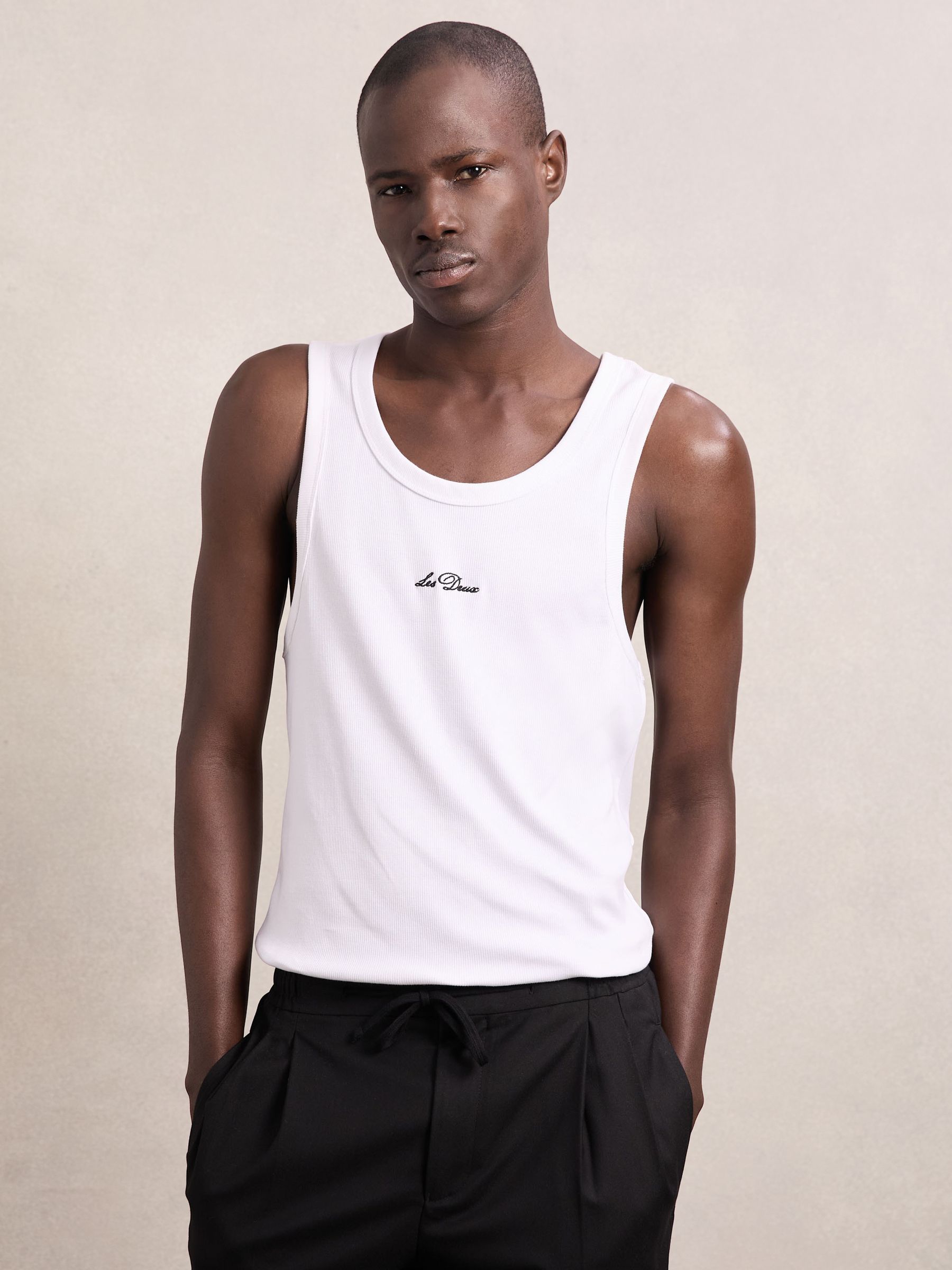 Les Deux Cotton Logo-Embroidered Vest in White - Image 1 of 5 Les Deux Cotton Logo-Embroidered Vest in White - Image 1 of 5