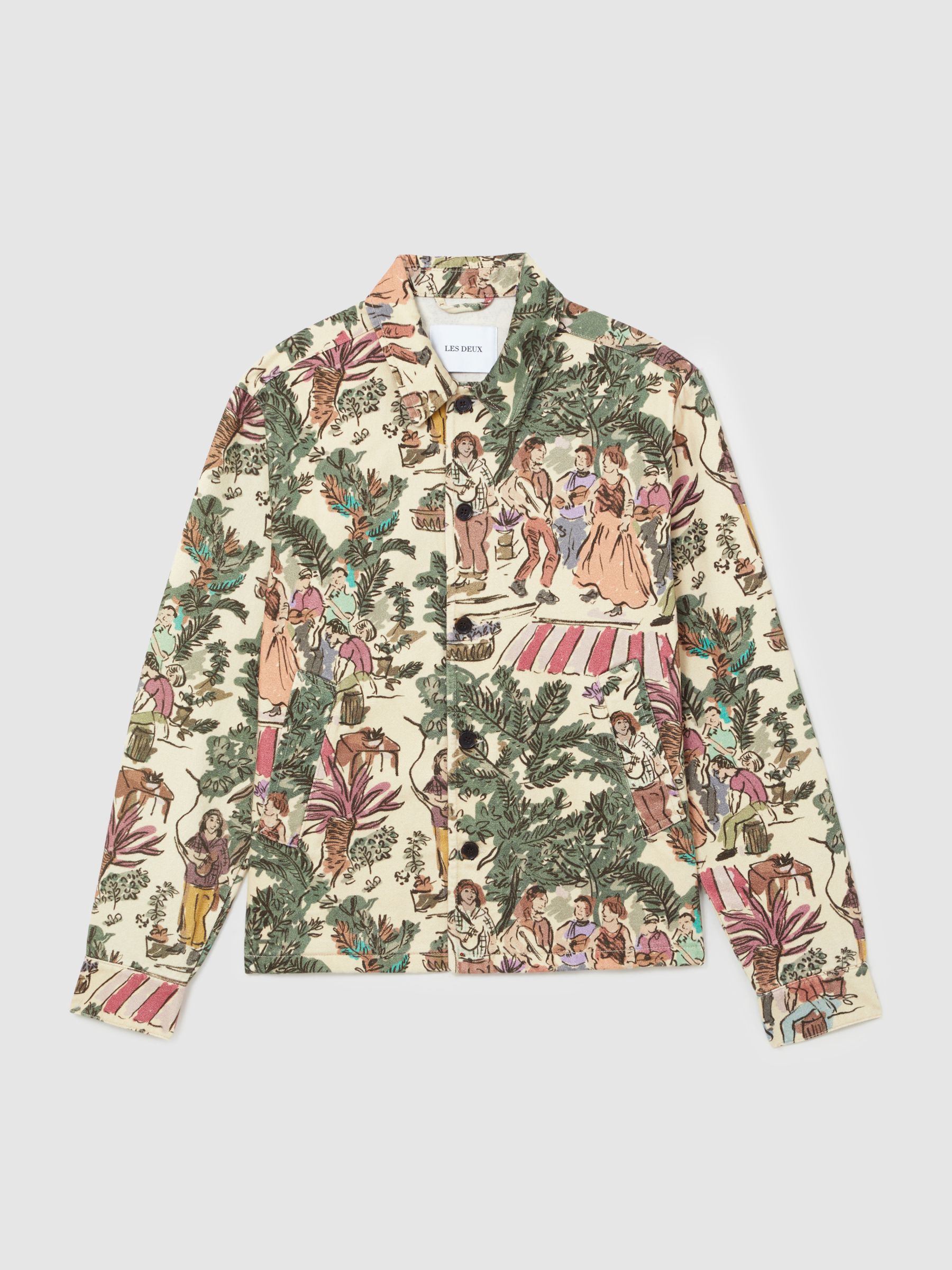 Les Deux Cotton Printed Worker Jacket in Oil Green - Image 2 of 5
