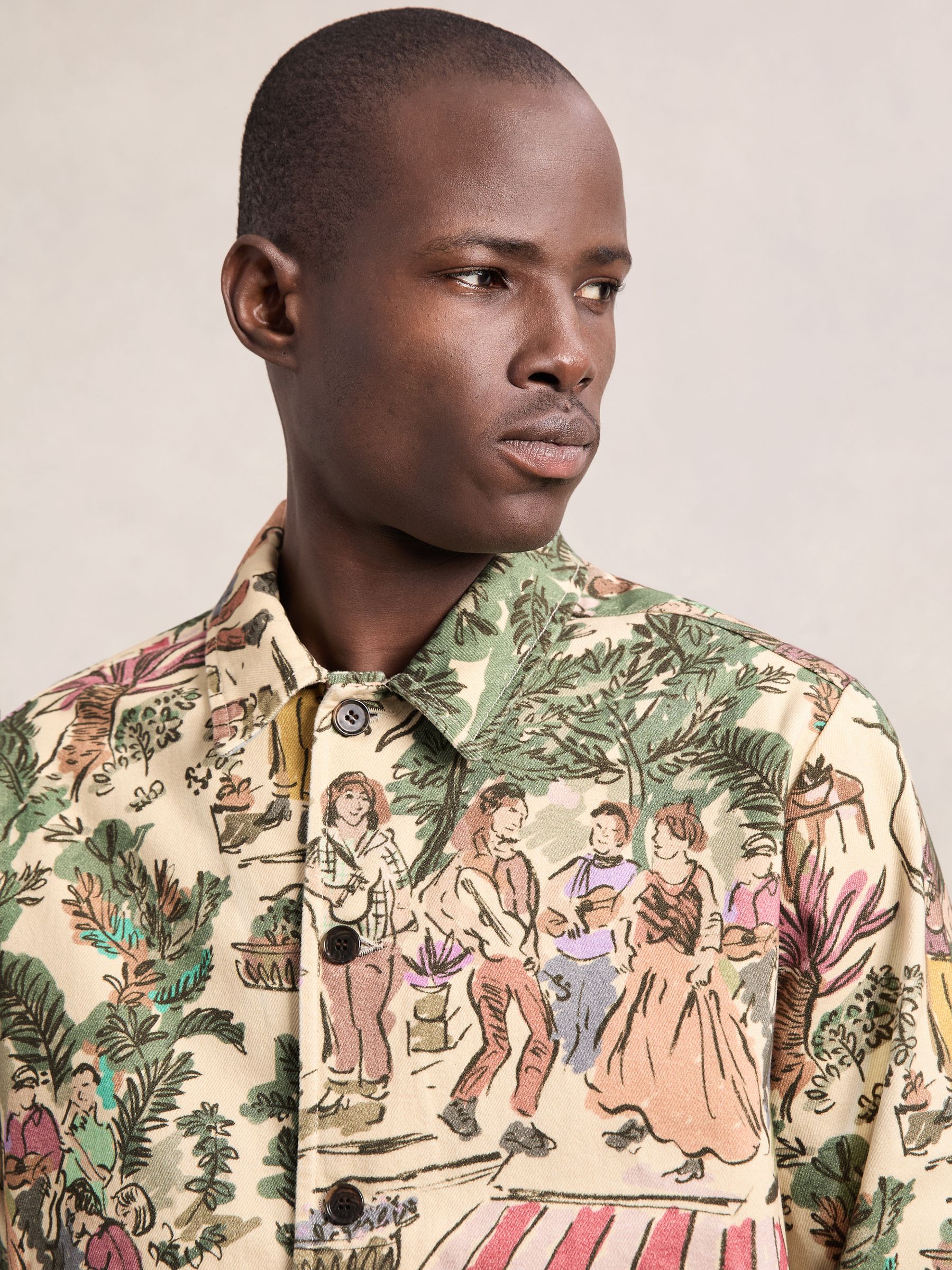 Les Deux Cotton Printed Worker Jacket in Oil Green - Image 3 of 5